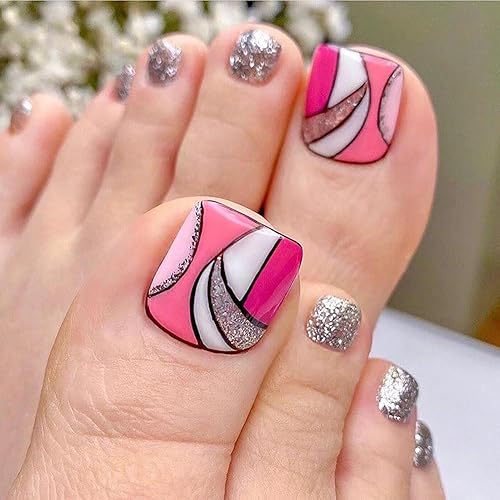 Miniatura 271 de Uñas postizas a presión con diseños de diamantes de imitación, uñas postizas reutilizables de cobertura completa con pestaña adhesiva, uñas postizas
