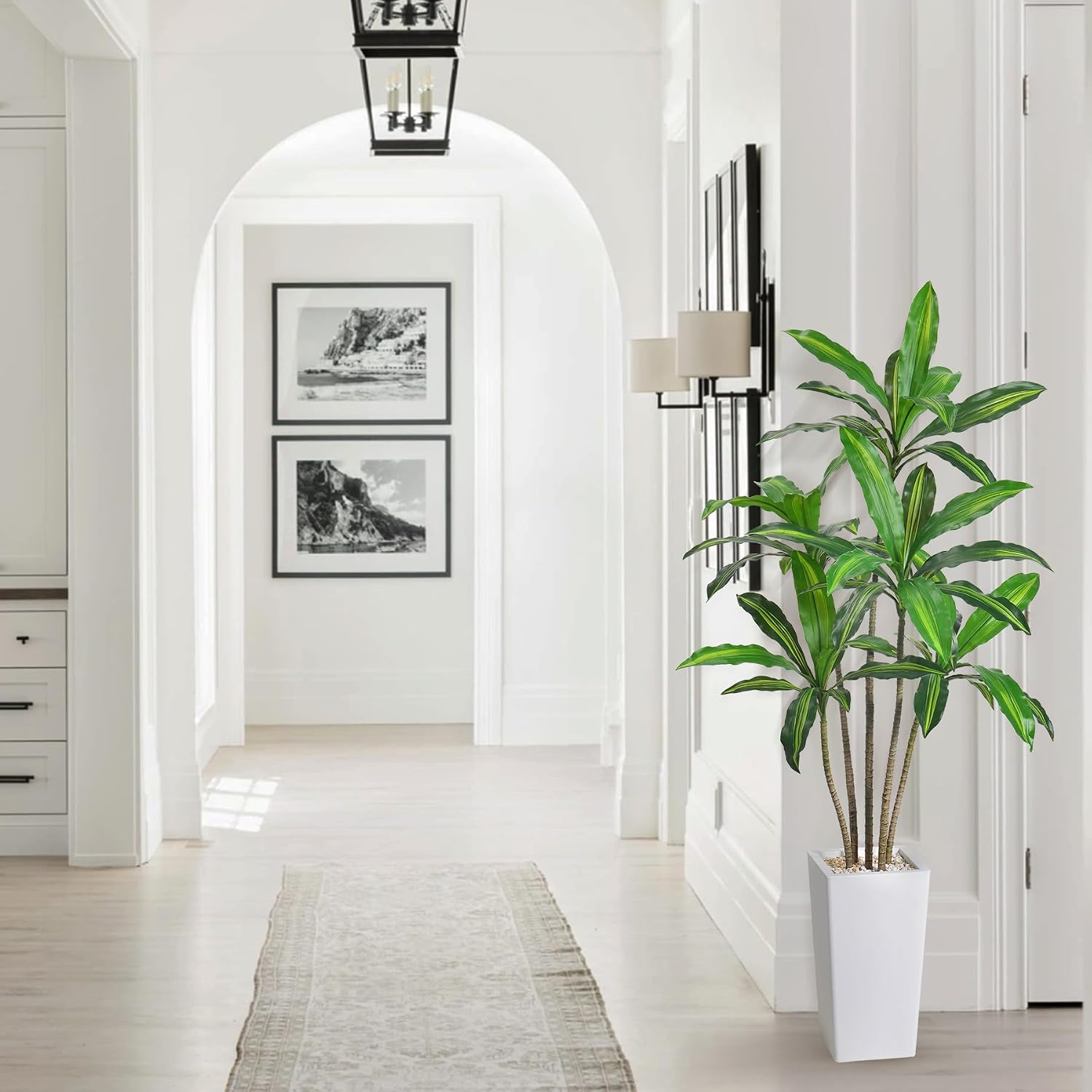 HAIHONG Artificial Dracaena Tree 5FT-Faux Tree with White Tall Planter Indoor Decor-Fake Yucca Palm Tree in Pot-Artificial Silk Tree for Home Office Decor Perfect Housewarming Gift