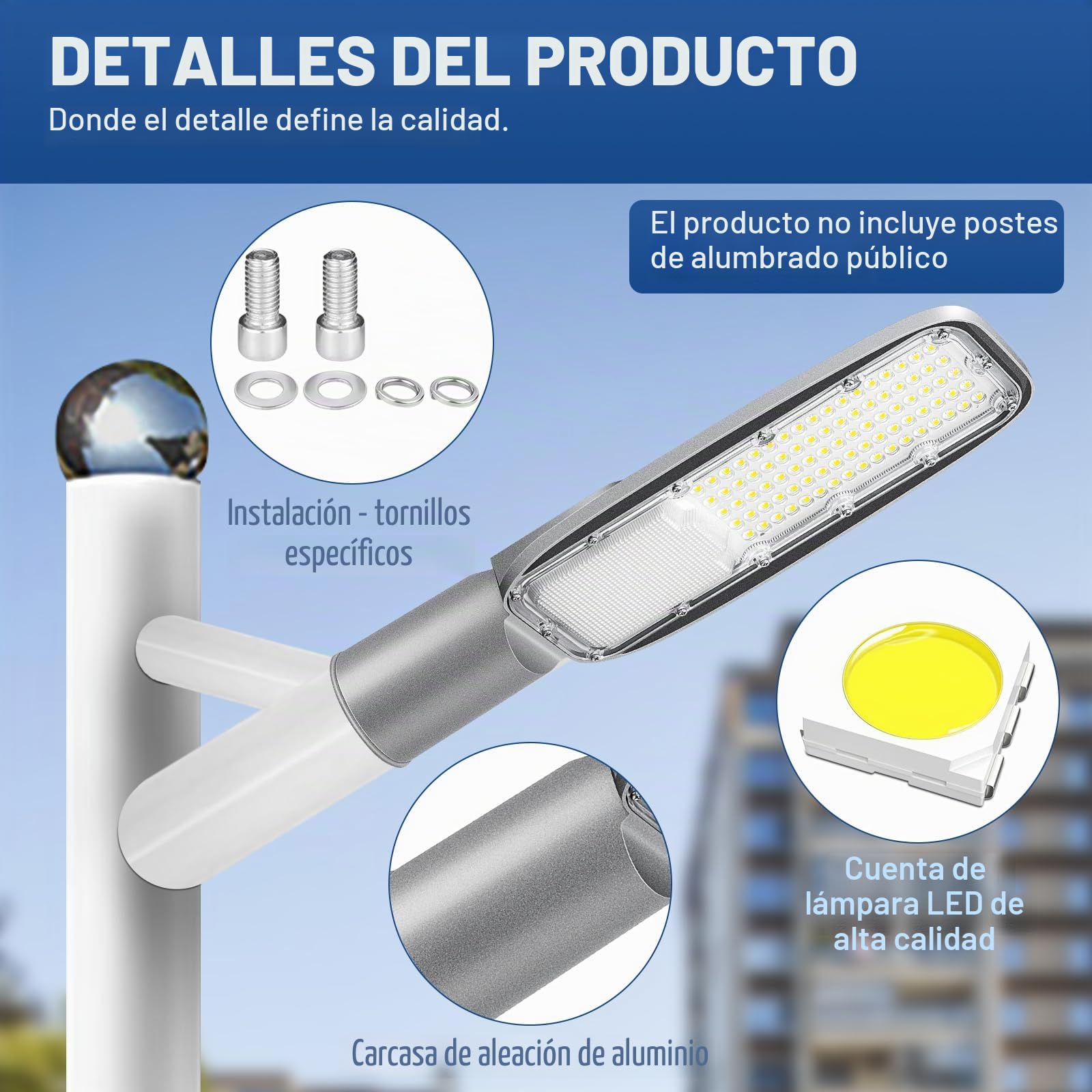 RIGIDON exterior lámpara de calle led 50W 4052lm blanco cálido 4000K | alumbrado público, aluminio farola de calle, luz de seguridad, para jardín garaje patio plaza corte, IP66 impermeable