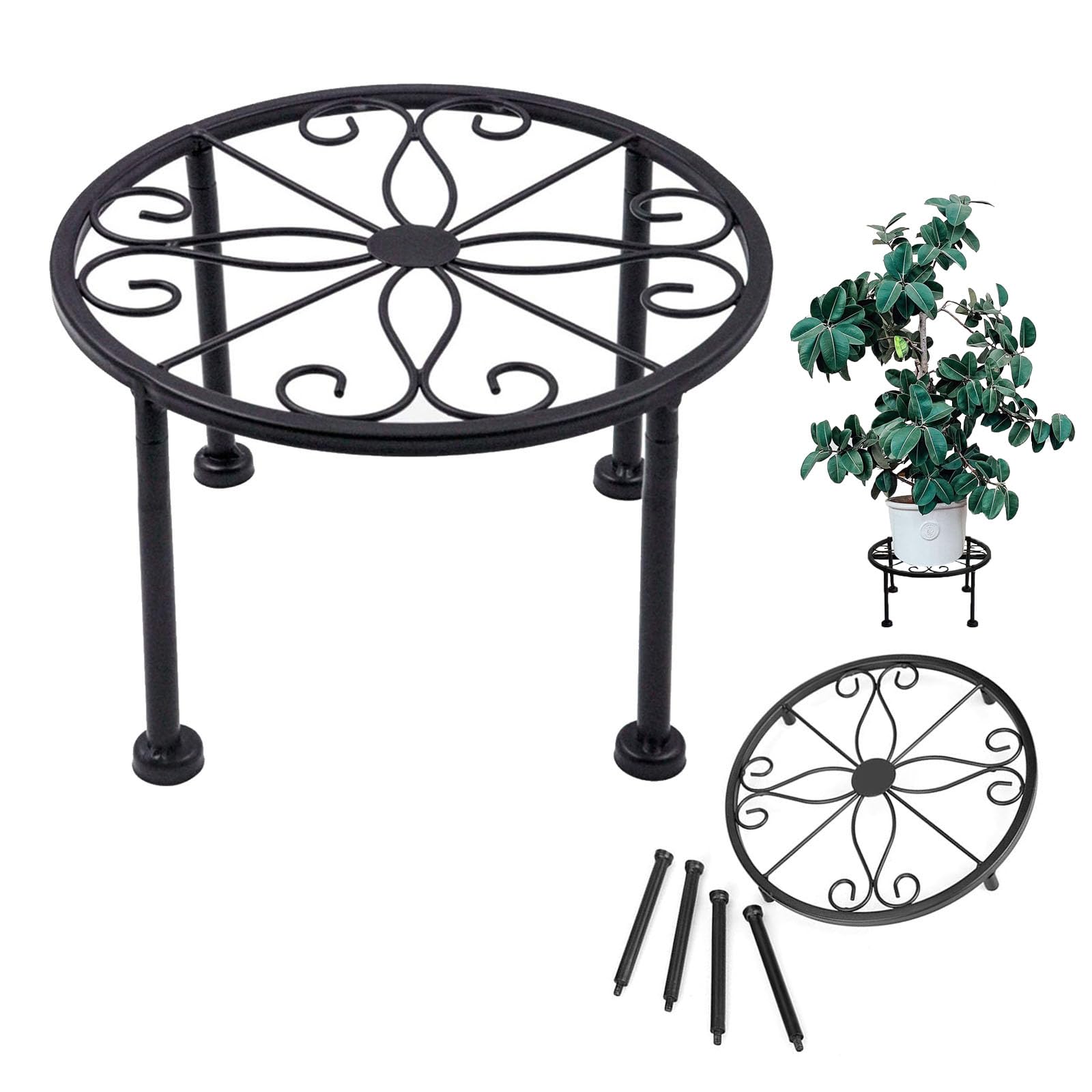 Mikiuly Soporte de Macetas Plantas,Estante de Plantas,Soporte del Metal de Hierro Forjado Negro,Soporte para plantas en maceta,para Decoración de Balcón en Interiores y Exteriores,Extraíble(Negro)