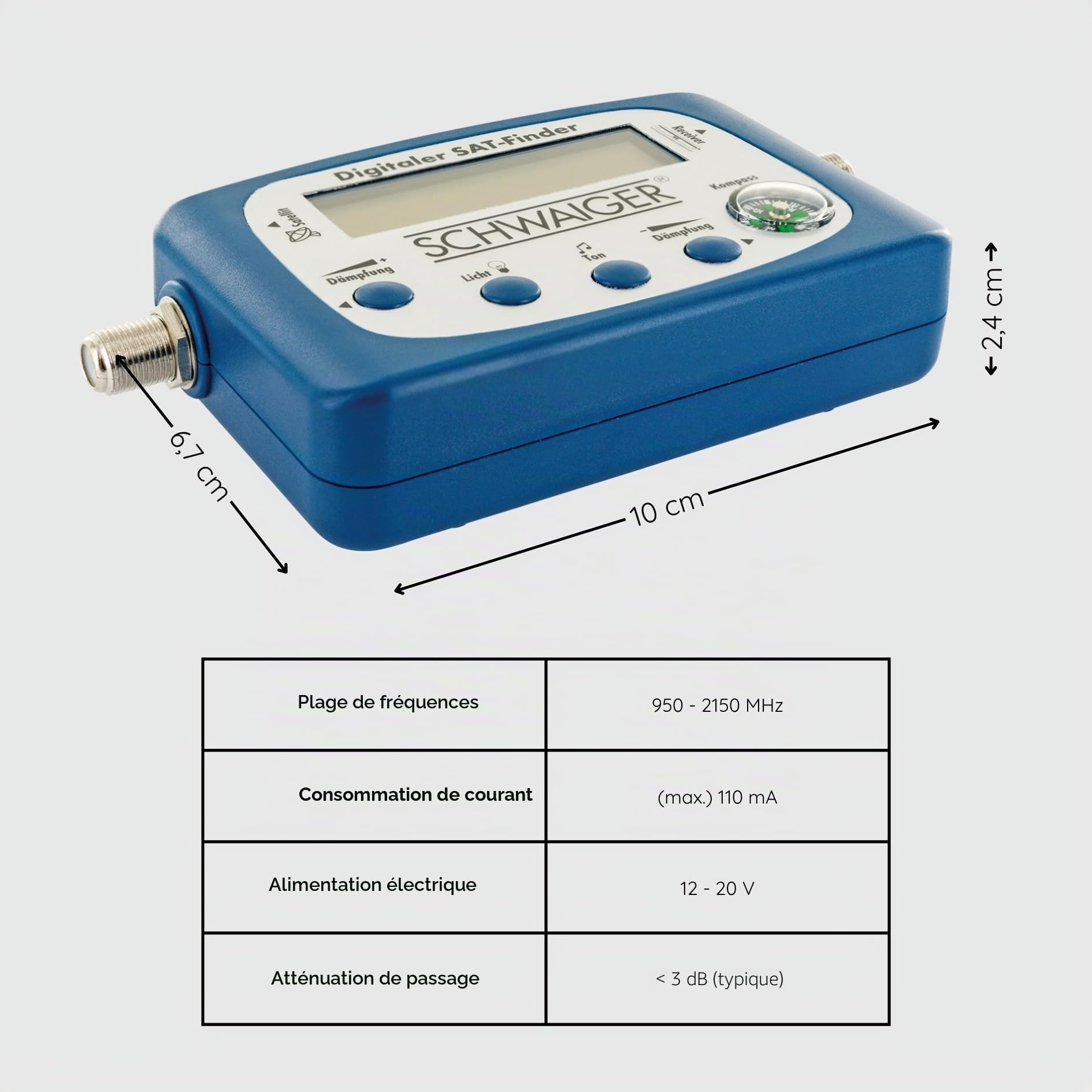 SCHWAIGER -5170- Sat-Finder numérique | Reconnaissance de Satellites | chercheur de Satellites avec Boussole intégrée et Sortie sonore | Dispositif de Mesure pour Un positionnement Optimal