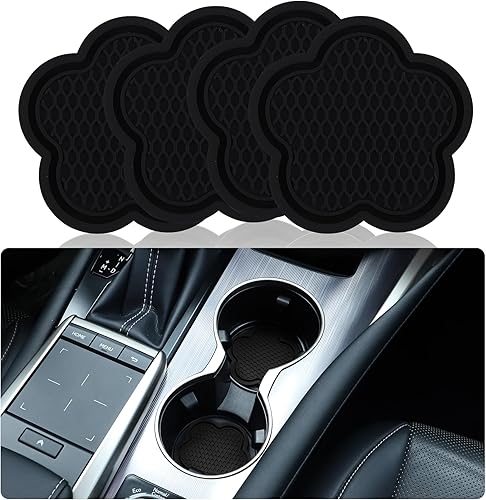 GArhomxy Posavasos Antideslizante para Tazas, 4 piezas Posavasos con Forma Universal, Flor de PVC, Interior de Coche de Cristal (Negro)