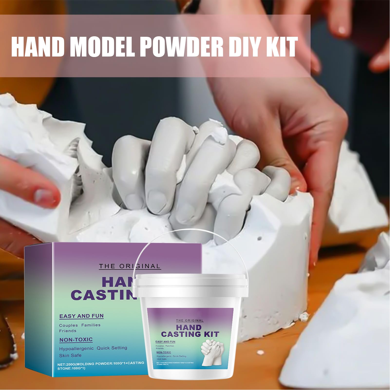 Genérico Kit Para Moldeado De Manos - Kit Para Esculturas En Yeso De Parejas Con Guantes Incluidos,Set Artesanal Romántico Para Bodas, Cumpleaños Y Regalo Para Ella Como Recuerdo Personalizado
