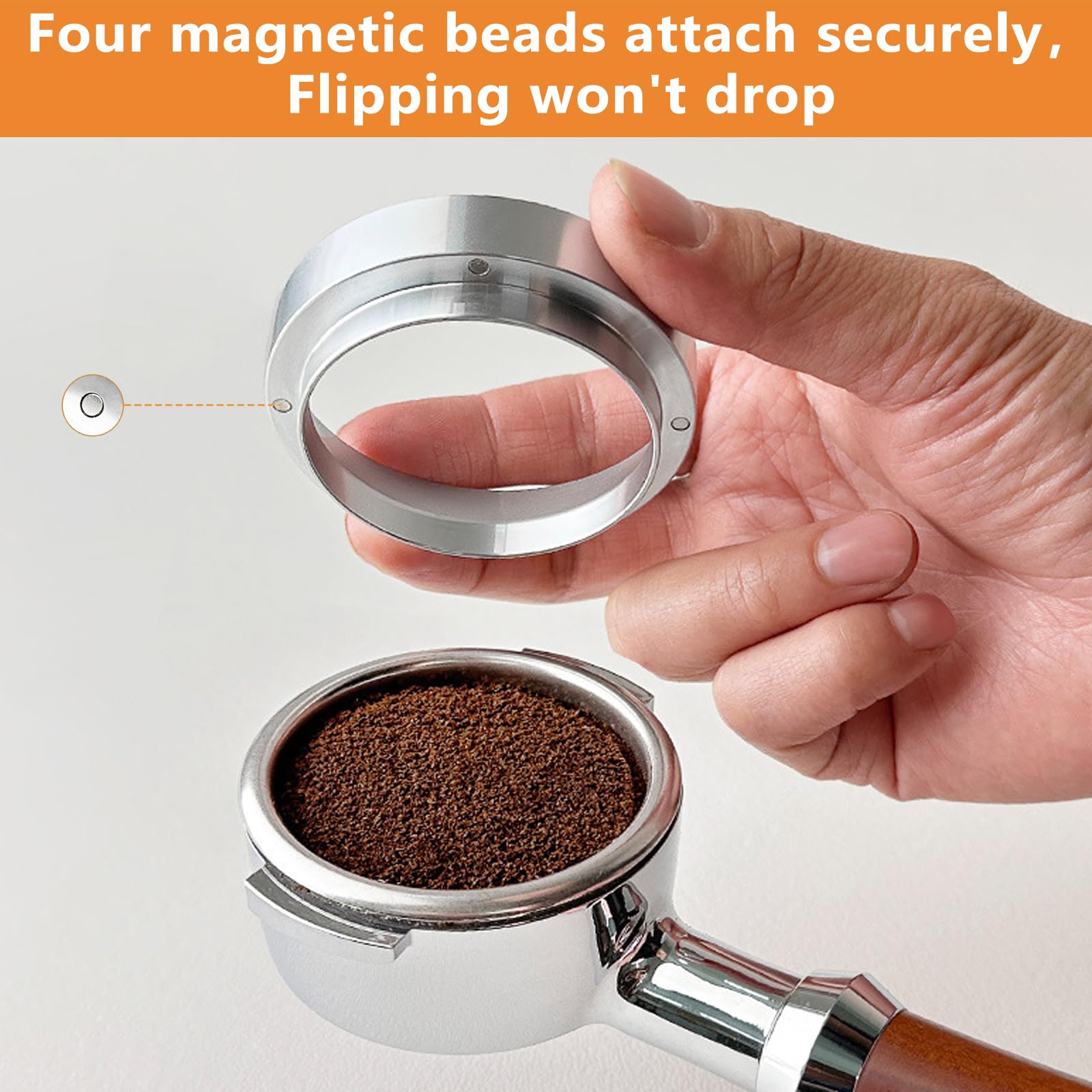 Entonnoir de dosage d'espresso de 51/53/58 mm, anneau de dosage de café en aluminium, remplacement d'anneau de poudre d'espresso avec magnétique pour la maison/café(51MM