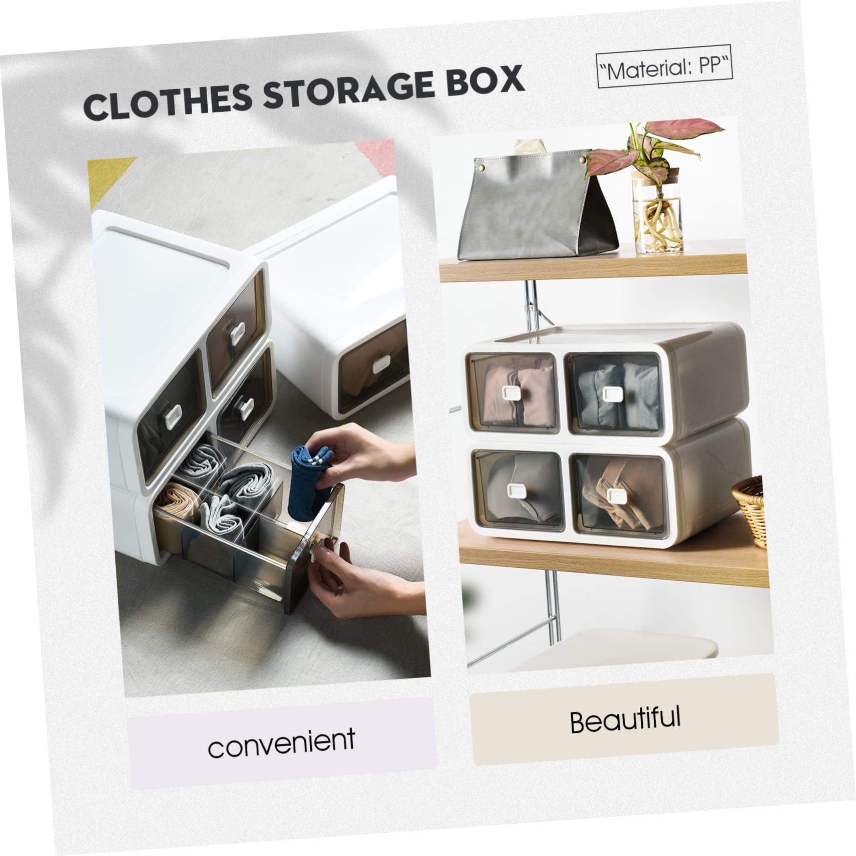 ABOOFAN Schubladenbox 5 Fächer für Socken und Krawatten Kleiderschrank Organizer aus Pp Weiß Stapelbar und Platzsparend