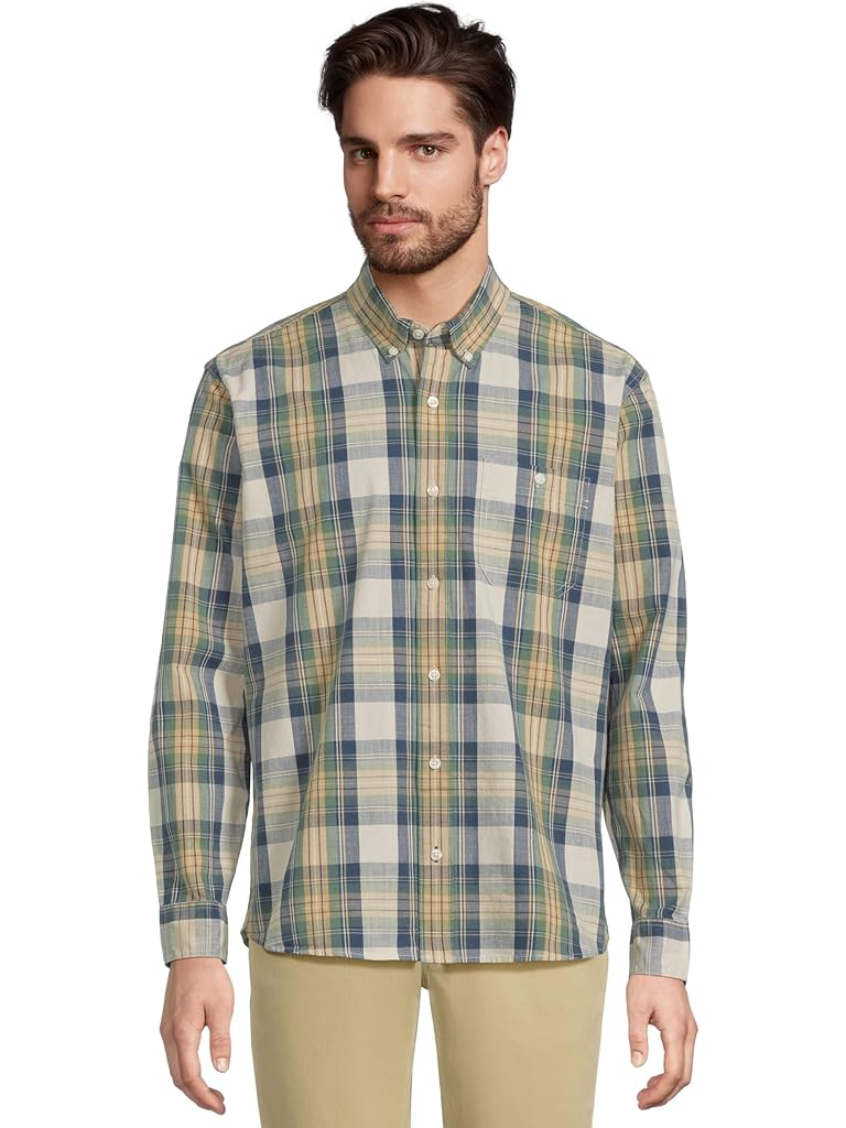 Blue L.L.Bean Comfort Stretch Chambray Shirt Traditional Untucked Fit Long-sleeve Print