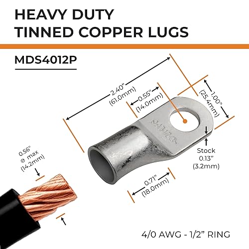 Miniatura 356 de SELTERM - Terminal en anillo de grado marino UL 2/0 AWG 3/8 pulgadas (25 uds) para batería, terminal tubular de cable eléctrico, conector calibre