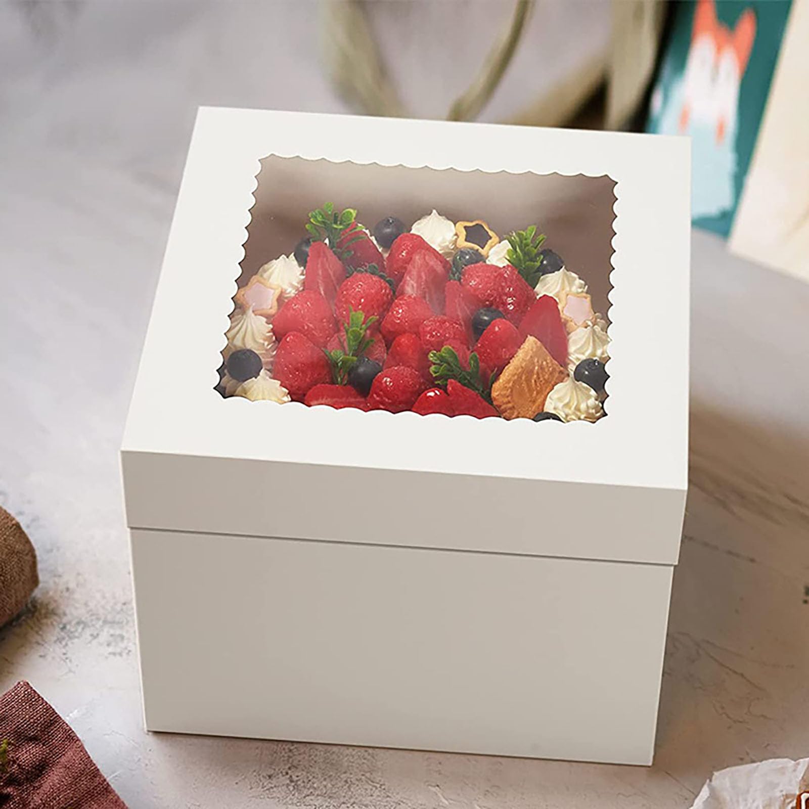 YYaaloa Pudełka na ciasto, 25 szt., 25 cm z okienkiem, przezroczyste pudełko deserowe, kwadratowe, białe, jednorazowe, do piekarni, na ciasta, ciastka, ciastka, urodziny, ślub, 25 x 20 cm