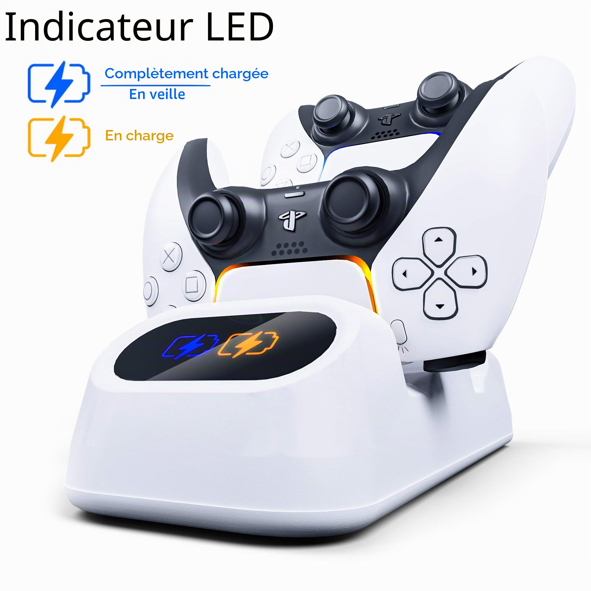 Orzly Duocharger PS5 Manette Chargeur - USB-C Station de Chargement Compatible avec Les Manettes DualSense PlayStation 5 - Édition Pearl White [Blanc]