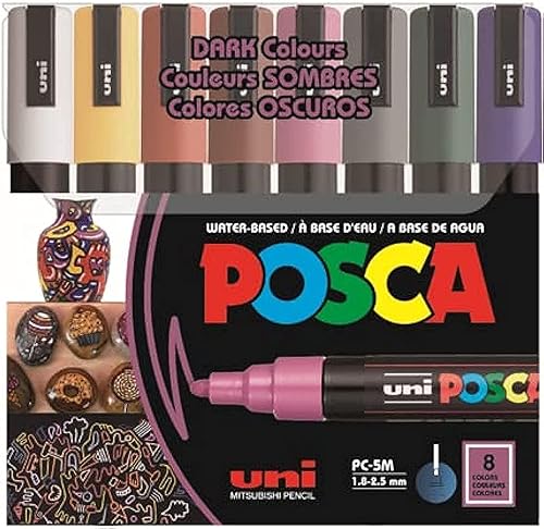 Posca PC-5M - Rotuladores permanentes a base de agua, juego de 8 colores oscuros