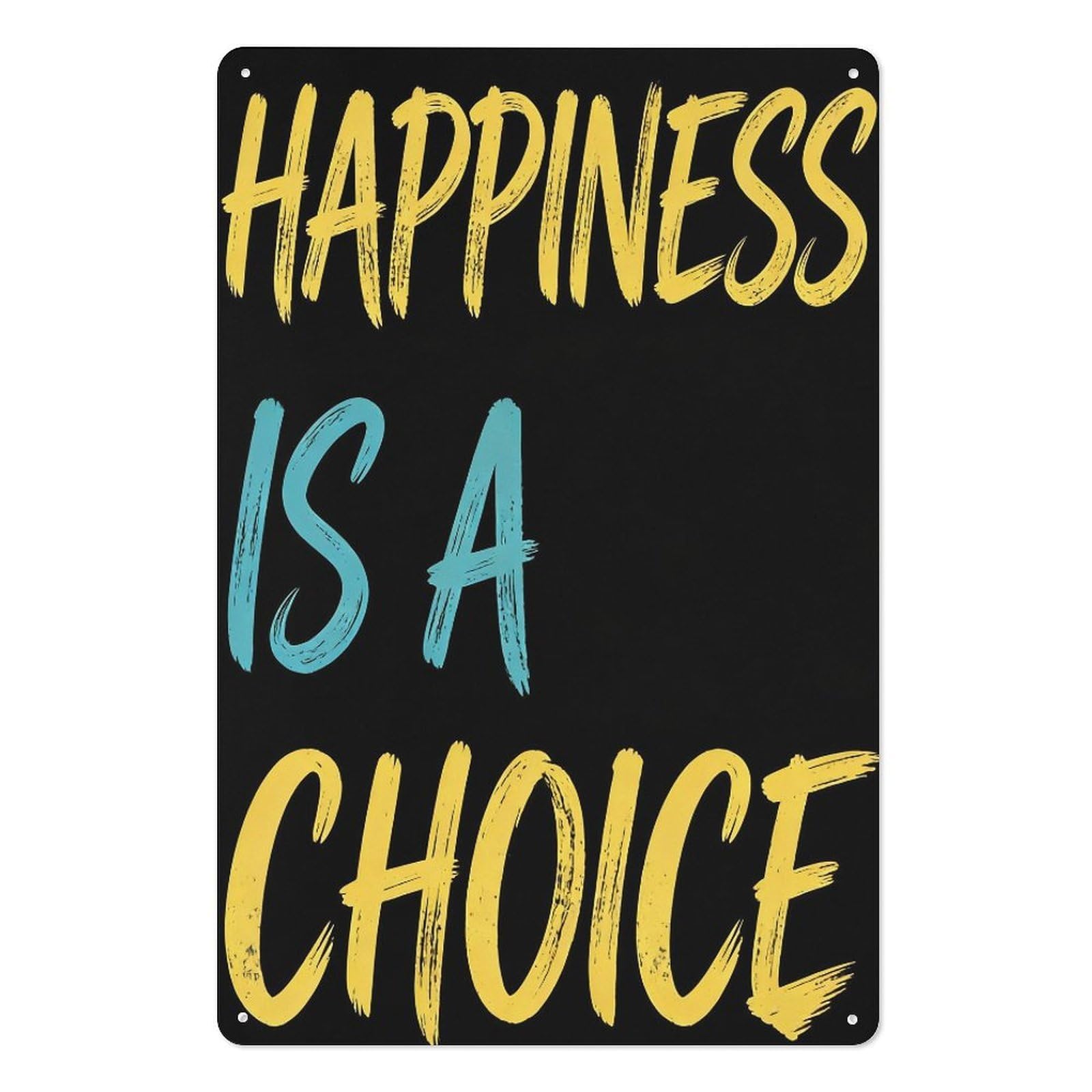 peiyeety Metal Tin Sign 8x12 Inch – Happiness Is A Choice Inspirational Quote Wall Decor Bold Yellow Blue Text Black Background Wall Art Plaque for Motivational Decor