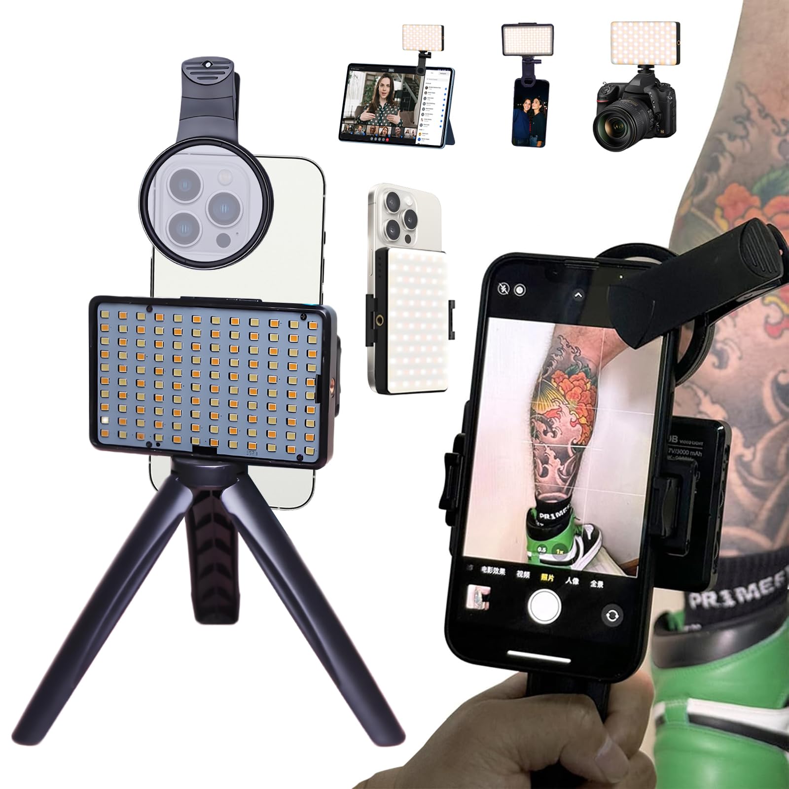 Photo 1 of 120 Led Tattoo Light Kit with 52mm Cpl,Tripod Light,Dual Clips,Tattoo Equipment and Supplies for Tiktok Taking Tattoo Photos and Remove Photo Glare,Selfie Light for Ipad,iPhone,PC