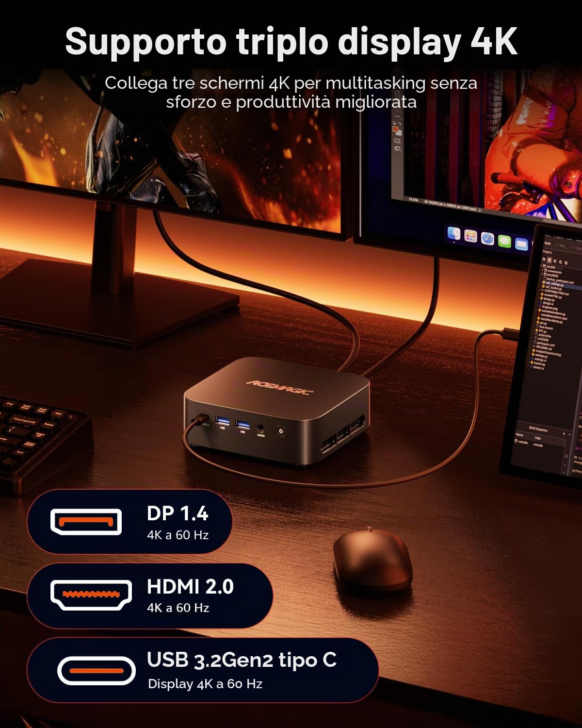 ACEMAGIC Kron Mini K1 Mini PC, AMD Ryzen 5 7430U (Fino a 4.3 GHz),16GB DDR4 RAM 512GB M.2 2280 SSD,Mini Desktop Computer,AMD Radeon Graphics, BT 5.2/WIFI 6 Desktop PC per Ufficio,Studio,Business