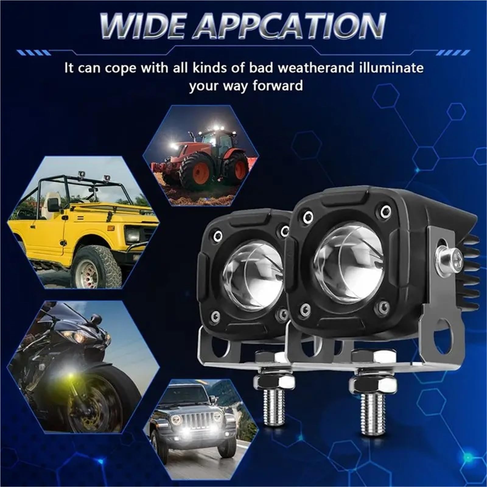 faro moto Foco para motocicleta, luz LED antiniebla auxiliar, luz blanca + ámbar, 60000LM, para coche, camión, SUV, UTV, Tractor, barco