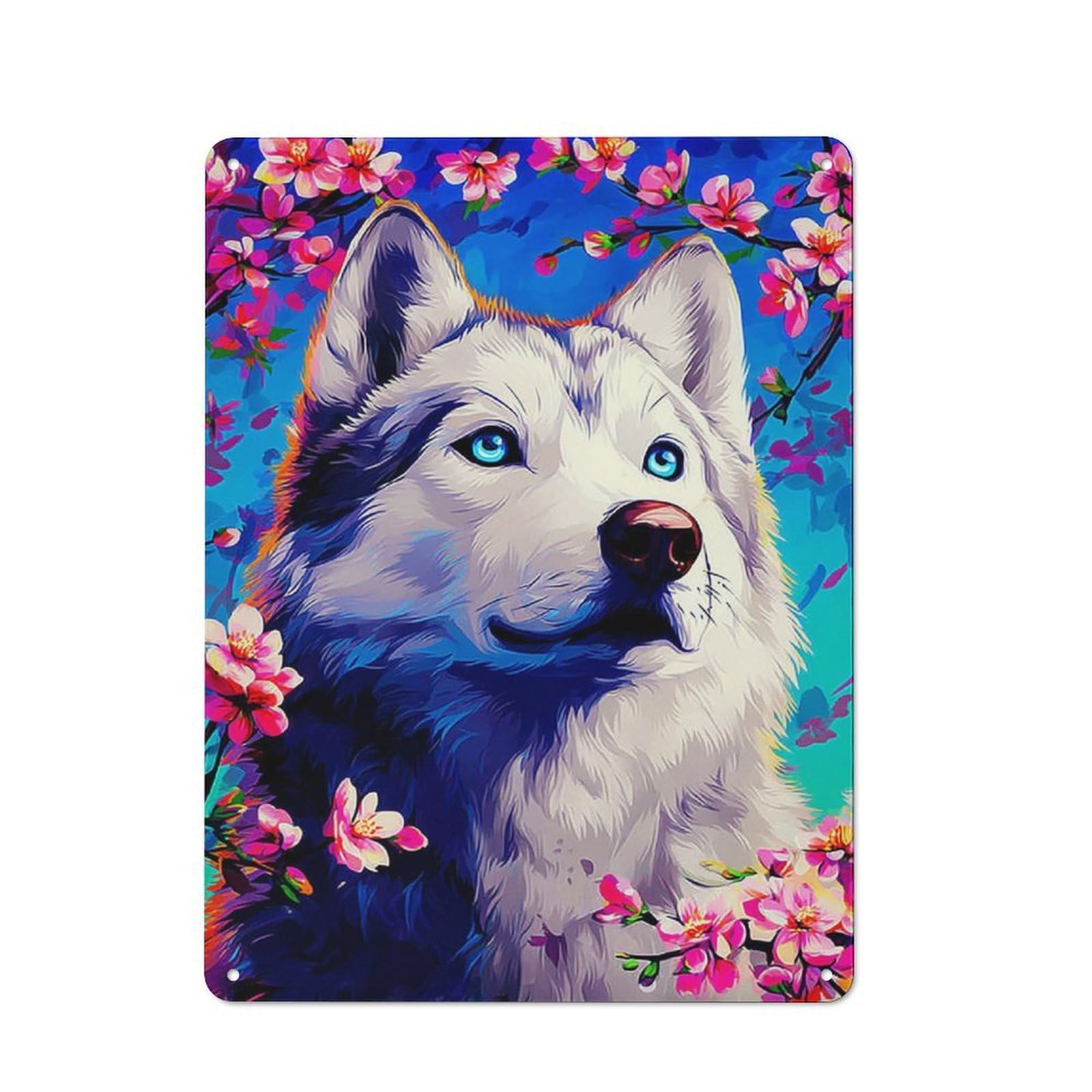 Junmoney Colorful Wolf With Blossoms -2 Decorative Metal Wall Decor 40X30cm, Vintage Metal Sign For Hallway, Home Bar, Garage Or Study