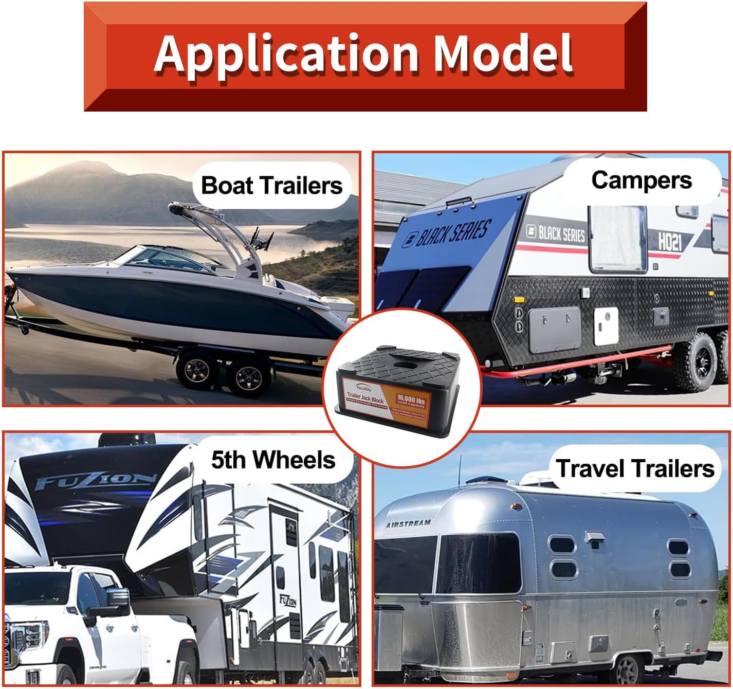 RV Trailer Jack Block, Trailer RV Stabilizer Blocks, 2 Pack Up to 16000 Lbs, Heavy Duty Sturdy Utility Jack Stand for 5th Wheels, Scissor Stabilizer, Round Square Tongue Jack Foot