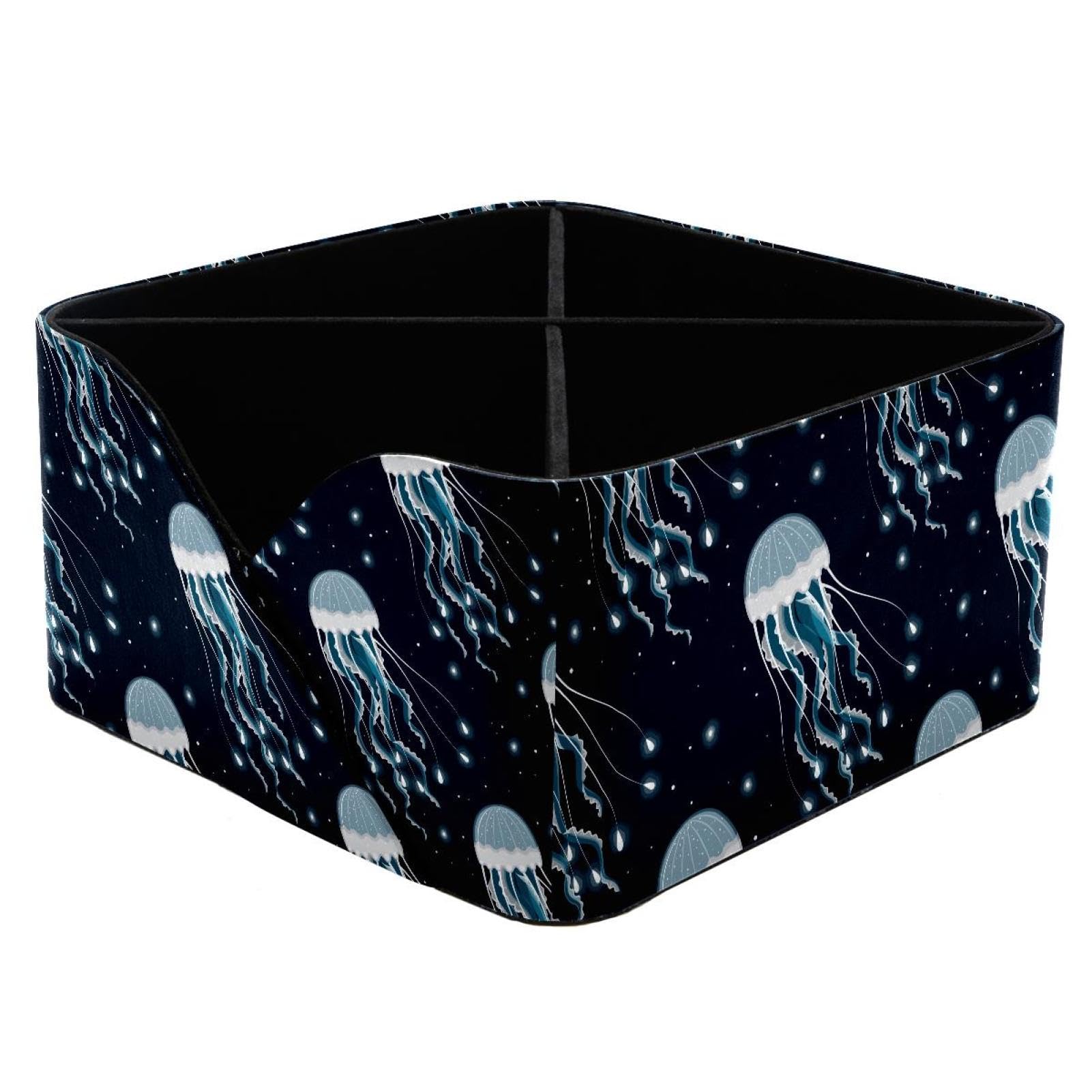 KengjuTesu Glowing Jellyfish Sea Life Pattern Desktop Organizer Pen Holder, Rectangular Pencil Cup for Office, Study and Makeup Stations