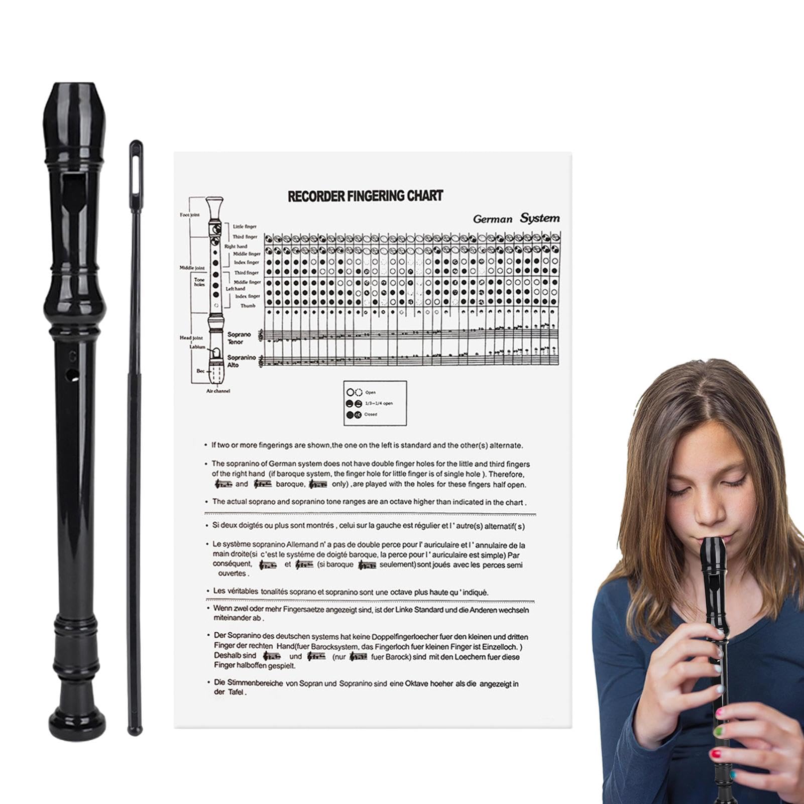 Flauto dolce soprano per bambini, strumento per principianti | Flauto dolce per principianti in chiave Sol con 8 fori | Strumento clarinetto leggero e resistente all'umidità, registratore portatile pe