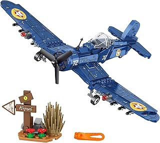 Plane Building Kit 440Pcs WW2 Military Airplane Model with Rotating Propellers Open Cockpit Door Building Blocks Toy Gift for Boys and Girls Ages 6-10