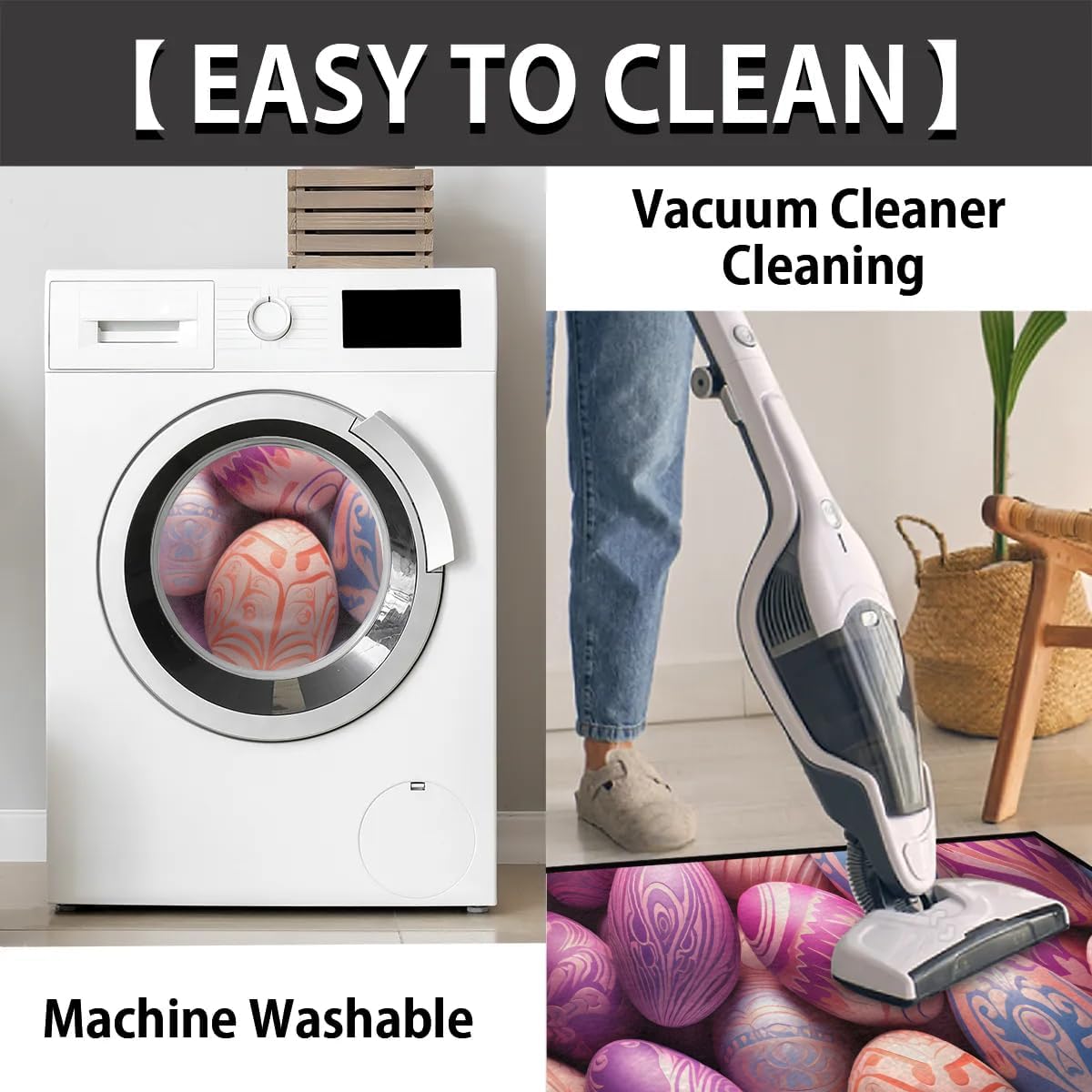 cfpolar Half Round Door Mat Watercolor Purple Easter Egg Non-Slip Semi Circle Area Rug Washable Half Moon Hearth Rugs for Indoor Outdoor Bathroom Kitchen Patio Runner Mat Laundry Room Home Decoration