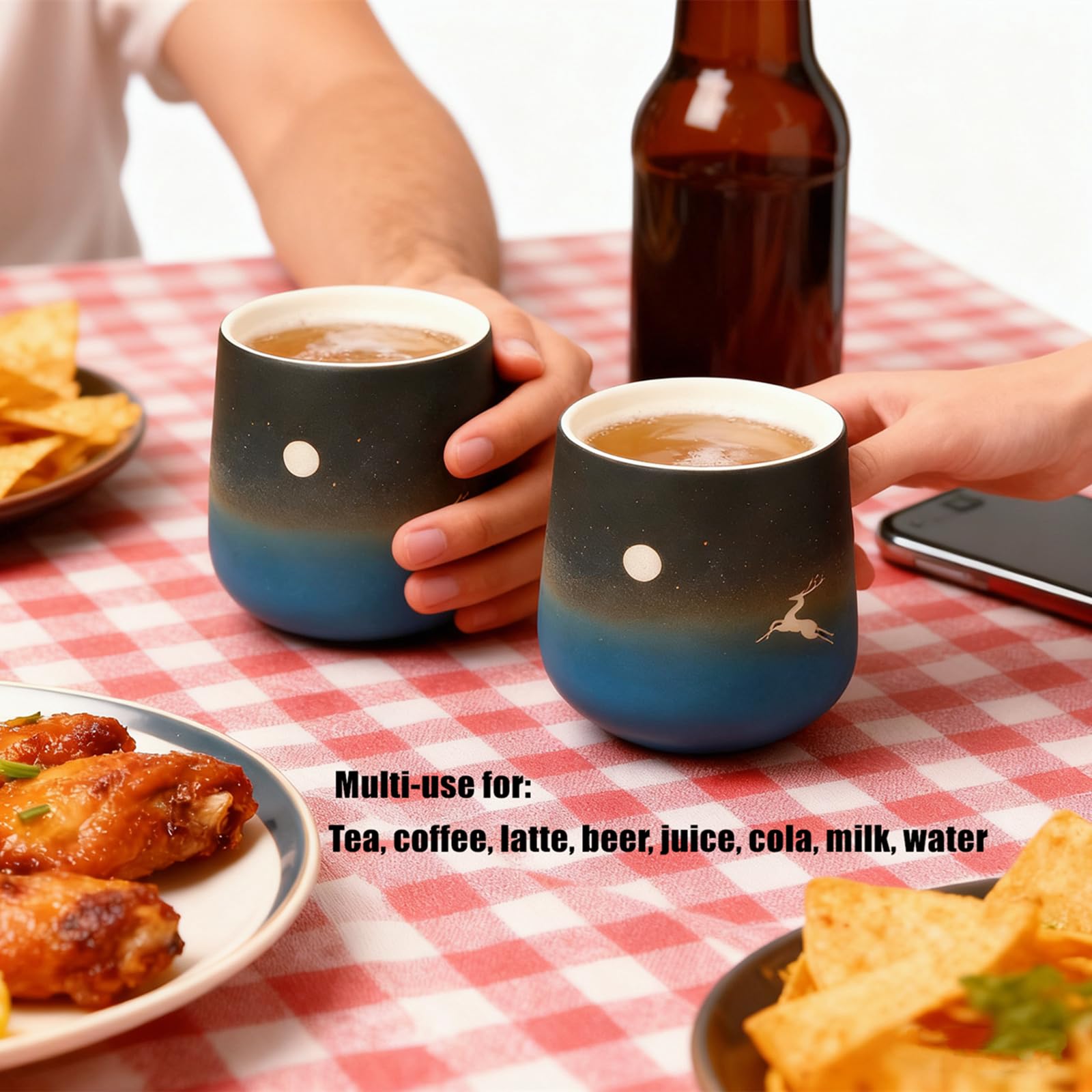241.0 g Doppelwandige Keramik-Kaffeetassen, isolierte Espressotasse, Farbverlauf, matte Glasur, 2er Set mit Geschenkbox, perfekt für Cappuccino, Latte, Tee, Teebeutel und Bier (Blau)