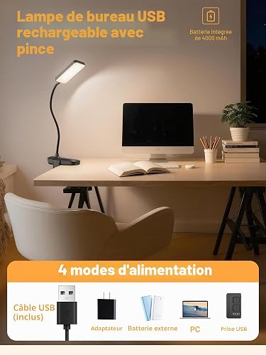 Lampe de Lecture,9 Niveaux de Luminosité+5 Couleur Lampe de Bureau Sans Fil - 6