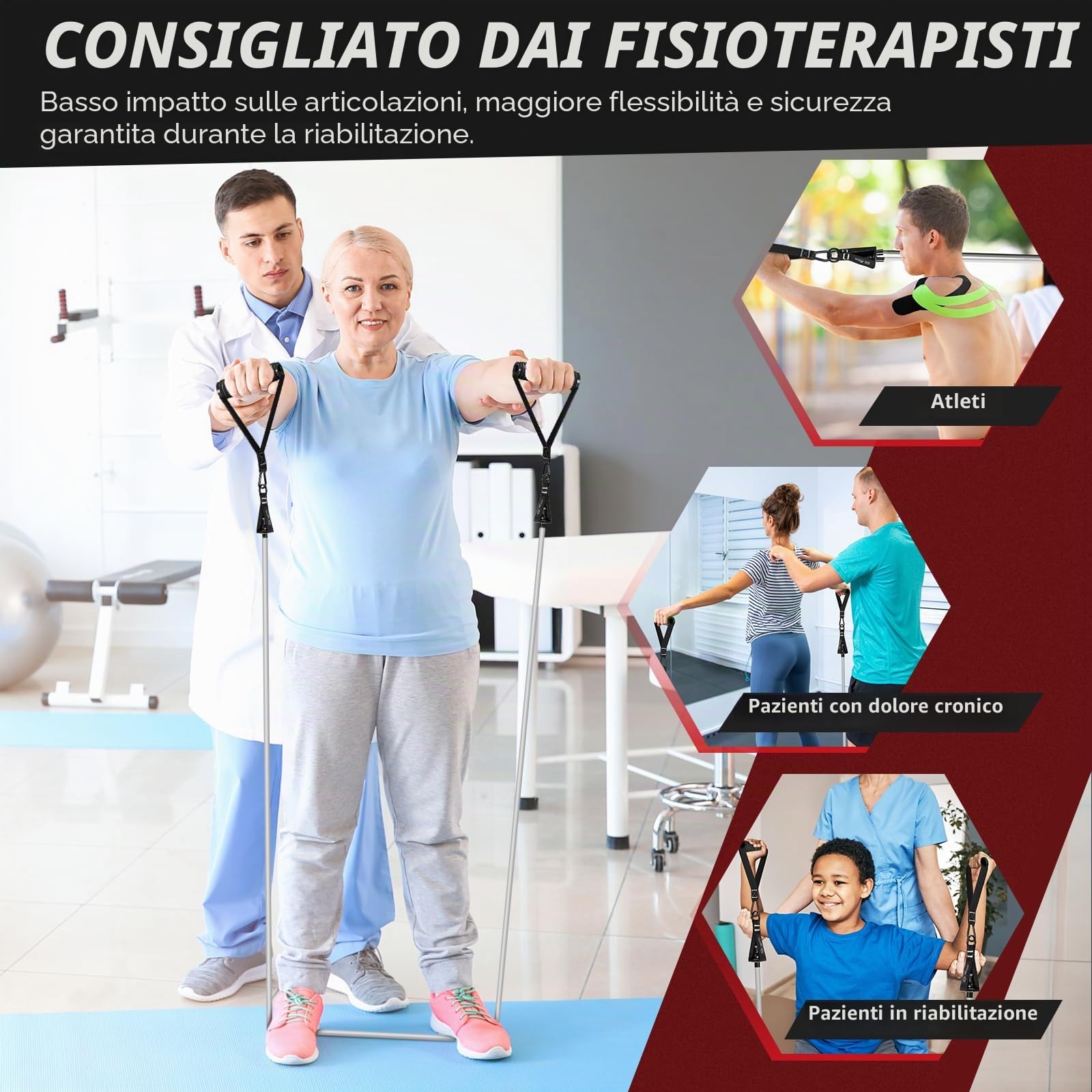 Elastici Fitness, Bande Elastiche Fitness con Maniglie e 5 Livelli di Bande di Resistenza da Lattice Naturale per Allenamento Palestra Pilates Yoga Riabilitazione, Kit Allenamento Casa per