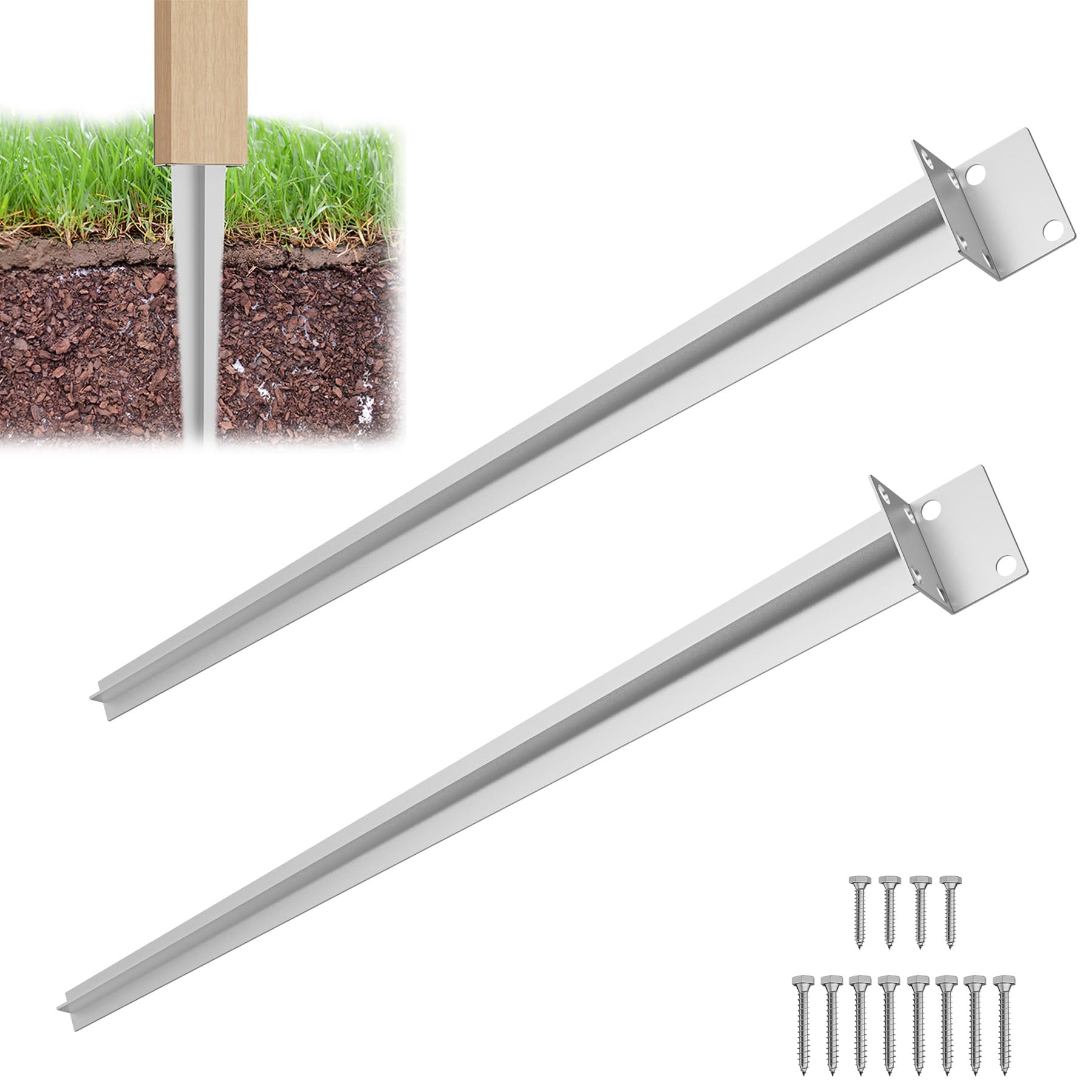 Froadp Bodenhülse Einschlaghülse L-Form 70cm Feuerverzinkt 2mm Metall Pfostenträger für Holzpfosten Metallpfosten 8 Stück Silber Bodenanker Erdspieß passend für Zaun Carport Pergola Gartenbau