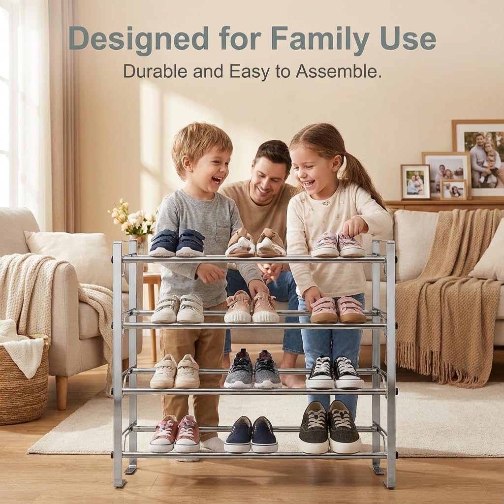 USTECH Free Standing 4-Tier Shoe Rack, Large Capacity Easy to Assemble Shoe Organizer for Closet, Bedroom & Entryway, Space-Saving Free Standing Shoe Storage Shelves, Closet Shoe Rack Organizer