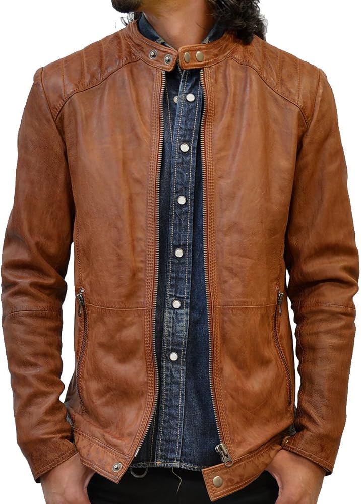Amazon | [ハルフ] レザージャケット メンズ 本革 ラム ライダース
