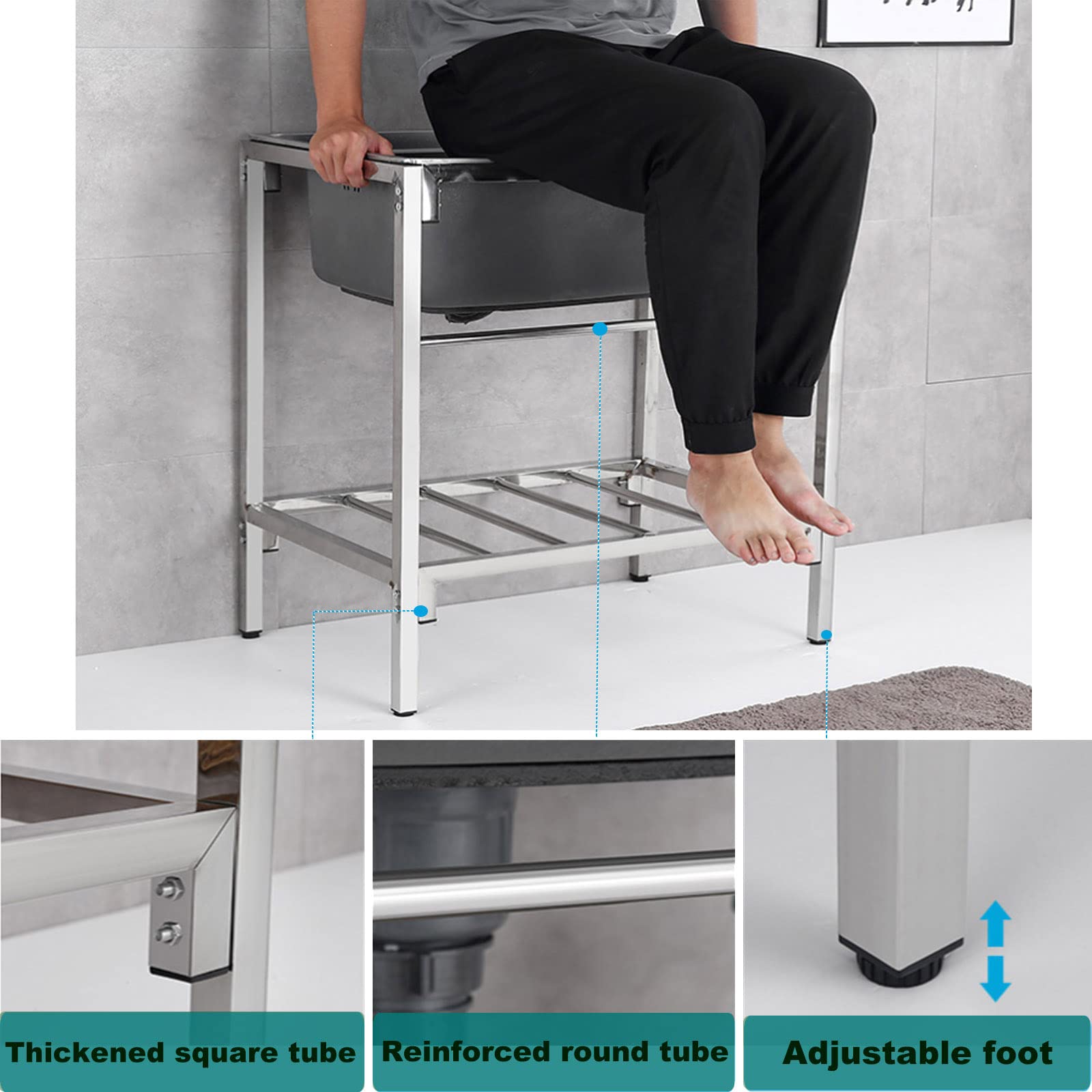 Lavello Cucina Commerciale TAITUTE Mobile Lavello Acciaio Inox Con Supporto 1 Vasca Inossidabile Con Rubinetto Acqua Calda E Fredda Per Garage Ristorante Lavanderia Interni Ed Esterni,71x45x75cm