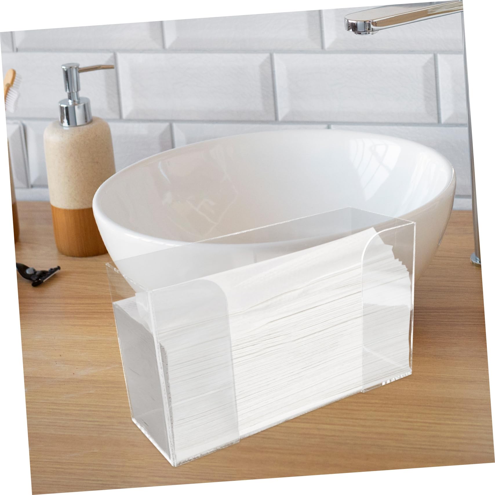 Transparenter Acryl Tuchspender für Schreibtisch und Schminktisch