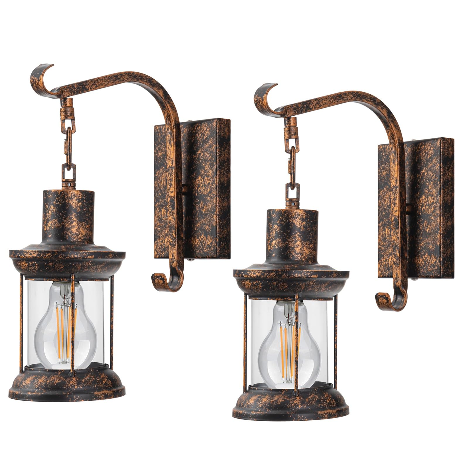 Battery Operated Wall Lights Set Of 2 Indoor Rechargeable Wireless Wall Sconces - Vintage Style, No Wiring Needed