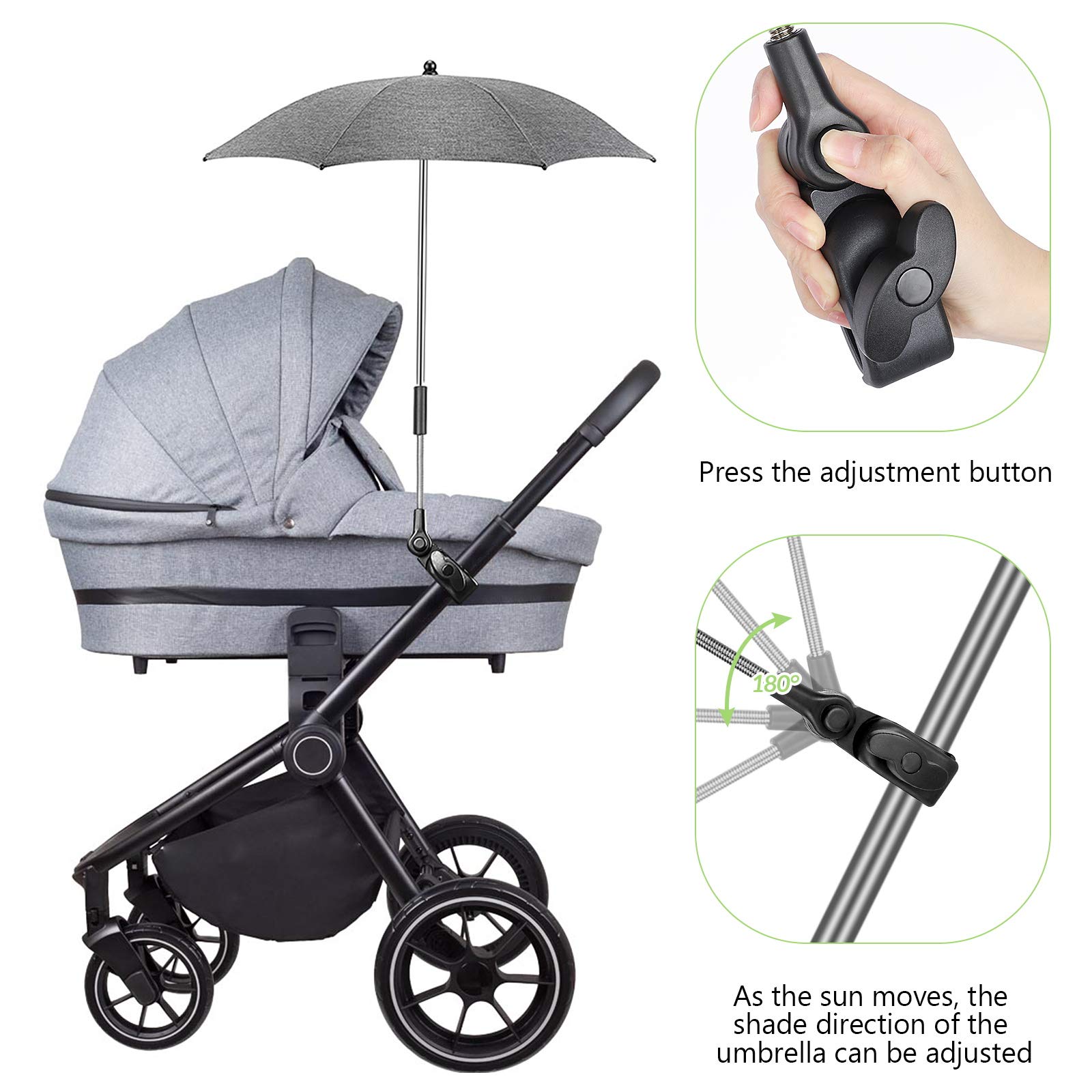 Sonnenschirm Buggy Universal UV Schutz 50+ 70 cm Durchmesser für Rund- und Ovalrohre