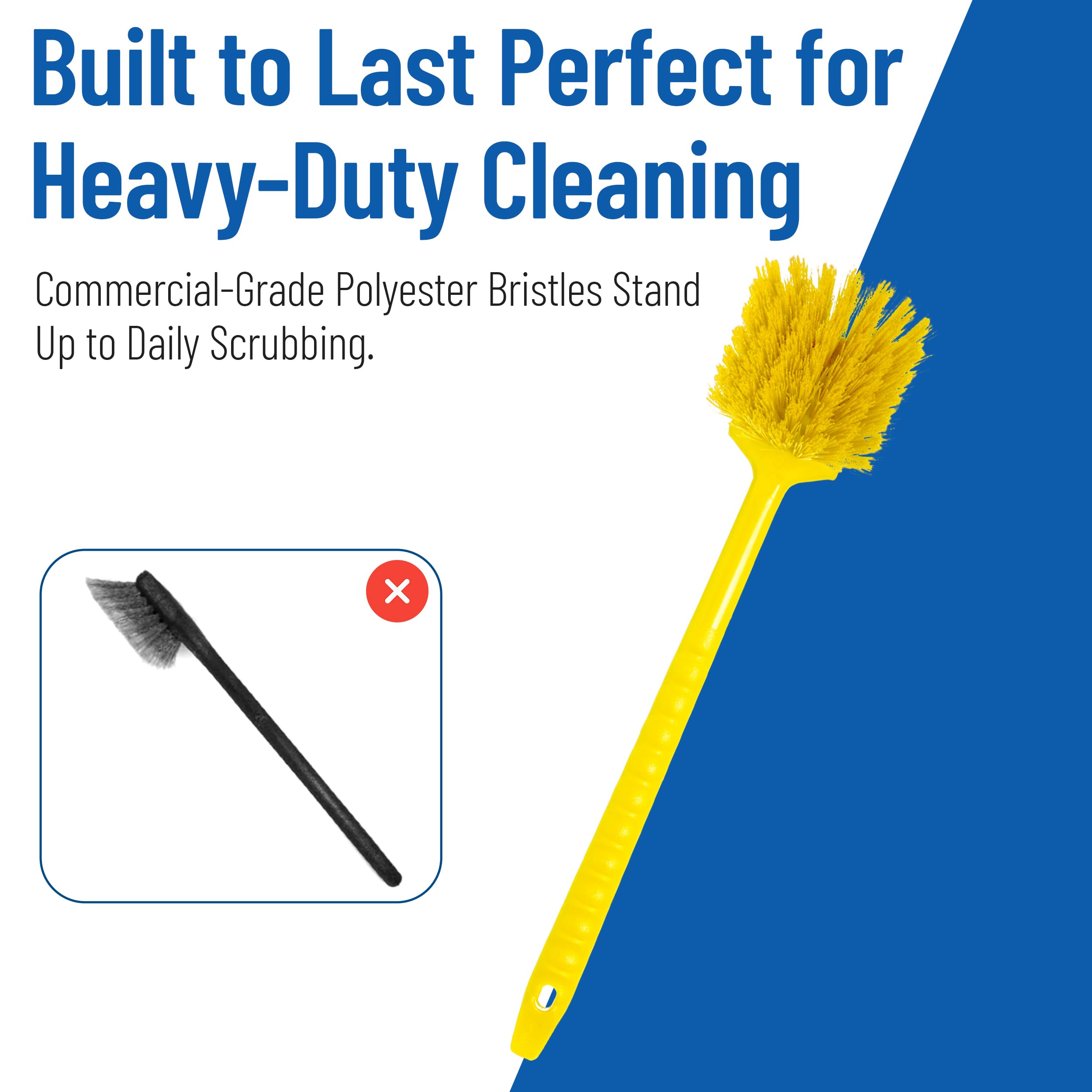 Carlisle FoodService Products Sparta 40501EC04 Plastic Large Scrub Brush, Kitchen & Utility Brush with Long Handle, 20 Inches, Amarillo, Plástico (Manillar), Nylon (cerdas), 6 Count