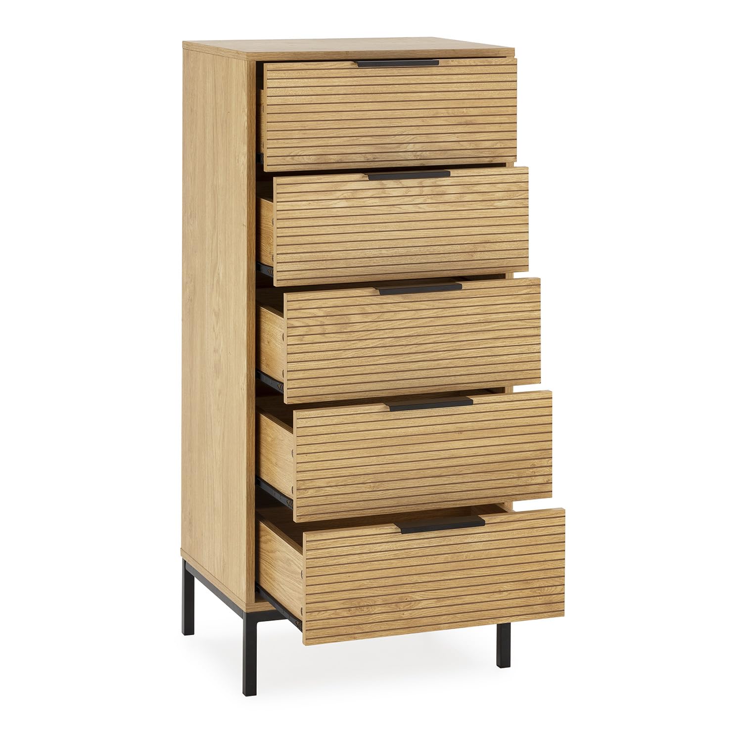 HOMN LIVING Cómoda Alta Mónica 5 cajones Color Madera, 50 cm (Ancho) 40 cm (Profundo) 115 cm (Altura)