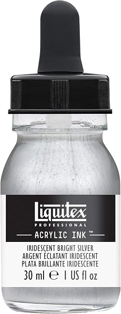 Liquitex 4260236 liquid professional acrylic paints - ink, 30 ml, highly pigmented airbrush paint, iridescent light silver