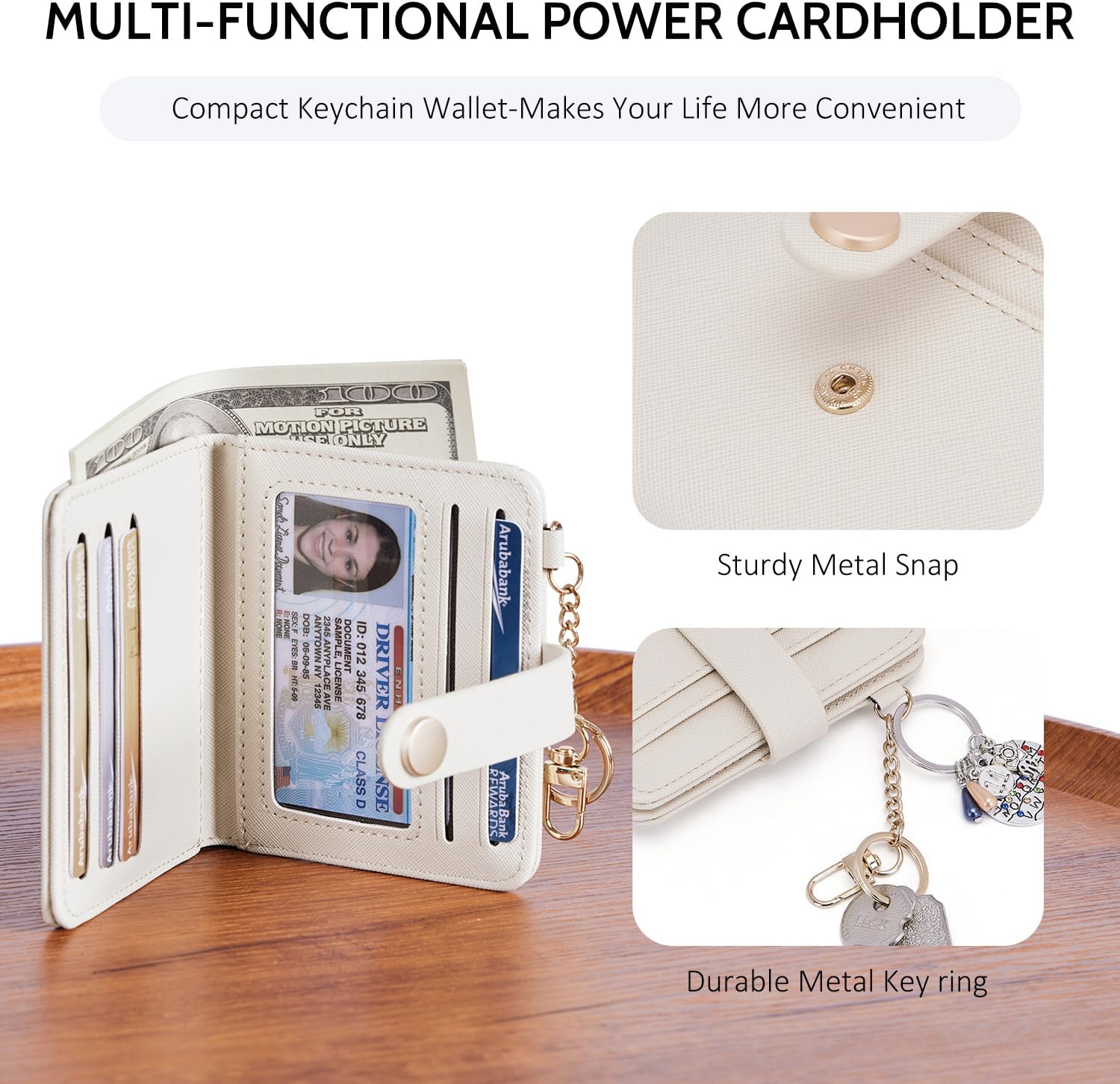 POIUGOYA Slim Wallet for Women,RFID Blocking Bifold Credit Card Holder with Zipper Coin Pocket,ID Window,Keychain - Image 3