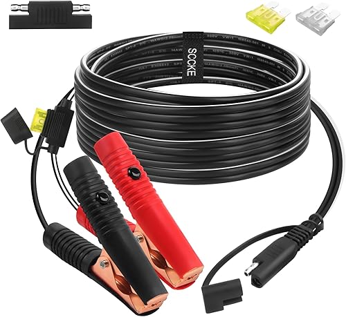 Cable de extensión de cocodrilo de cocodrilo de 10 pies 14 AWG a conector SAE, adaptador de liberación rápida SAE de 12 V a clips de cocodrilo cable