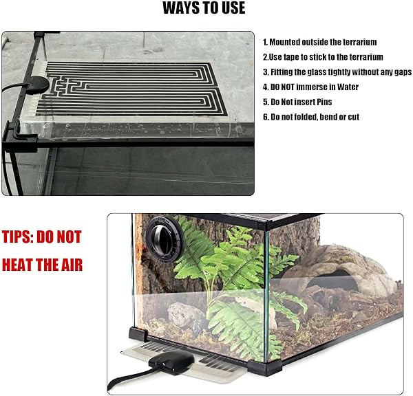 Reptile Heat Mat with Adjustable Temperature Control, Terrarium Heat Warm mats for Pet Tank Tortoise/Snakes/Lizard/Gecko(14W,15 * 28 cm) - 4