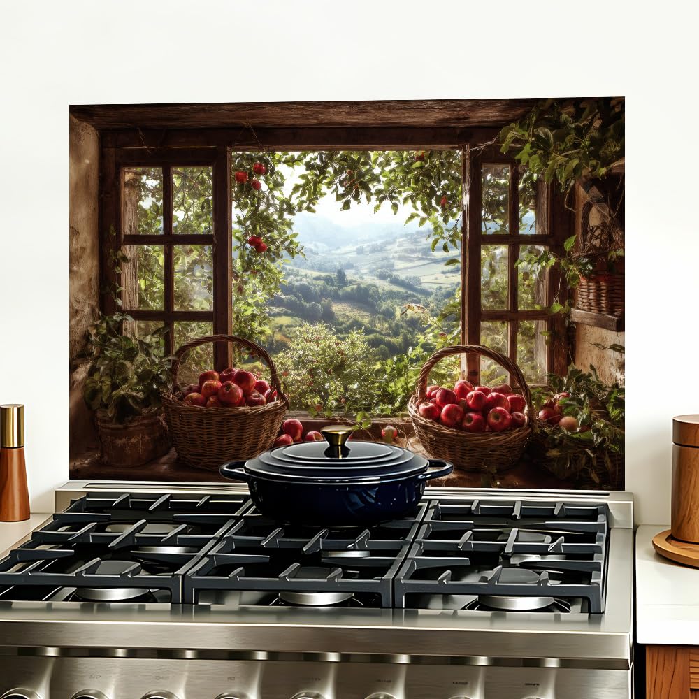 Apple Harvest Window Backsplash Peel and Stick, 35.4x23.6 in