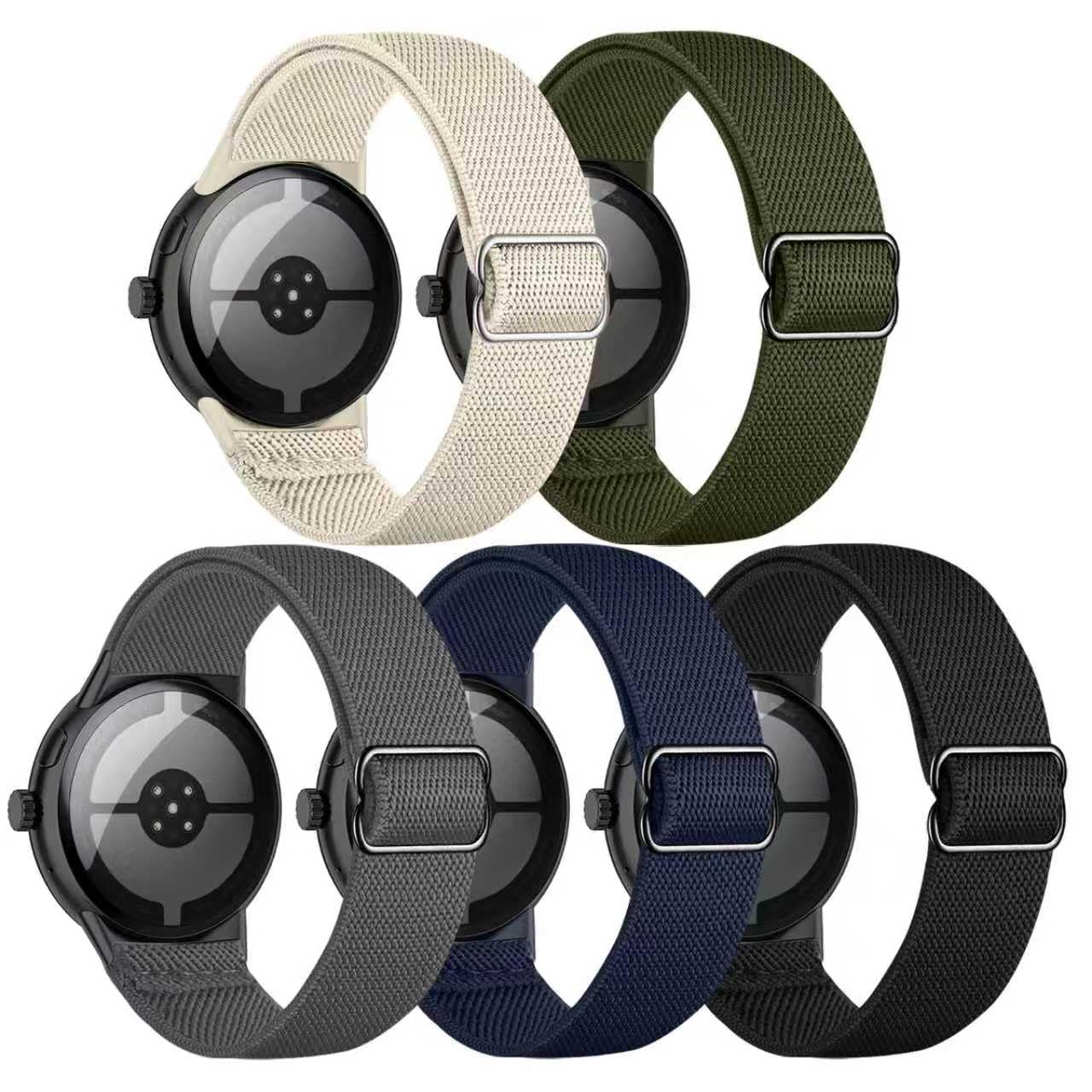 Gugobit Nylonarmband Kompatibel mit Google Pixel Watch 4/3 45mm, für Google Pixel Watch 4/3/2/1 41mm Damen Herren, Weiches Sportarmband Atmungsaktives Ersatzarmband für Google Pixel Watch, 5 Stück