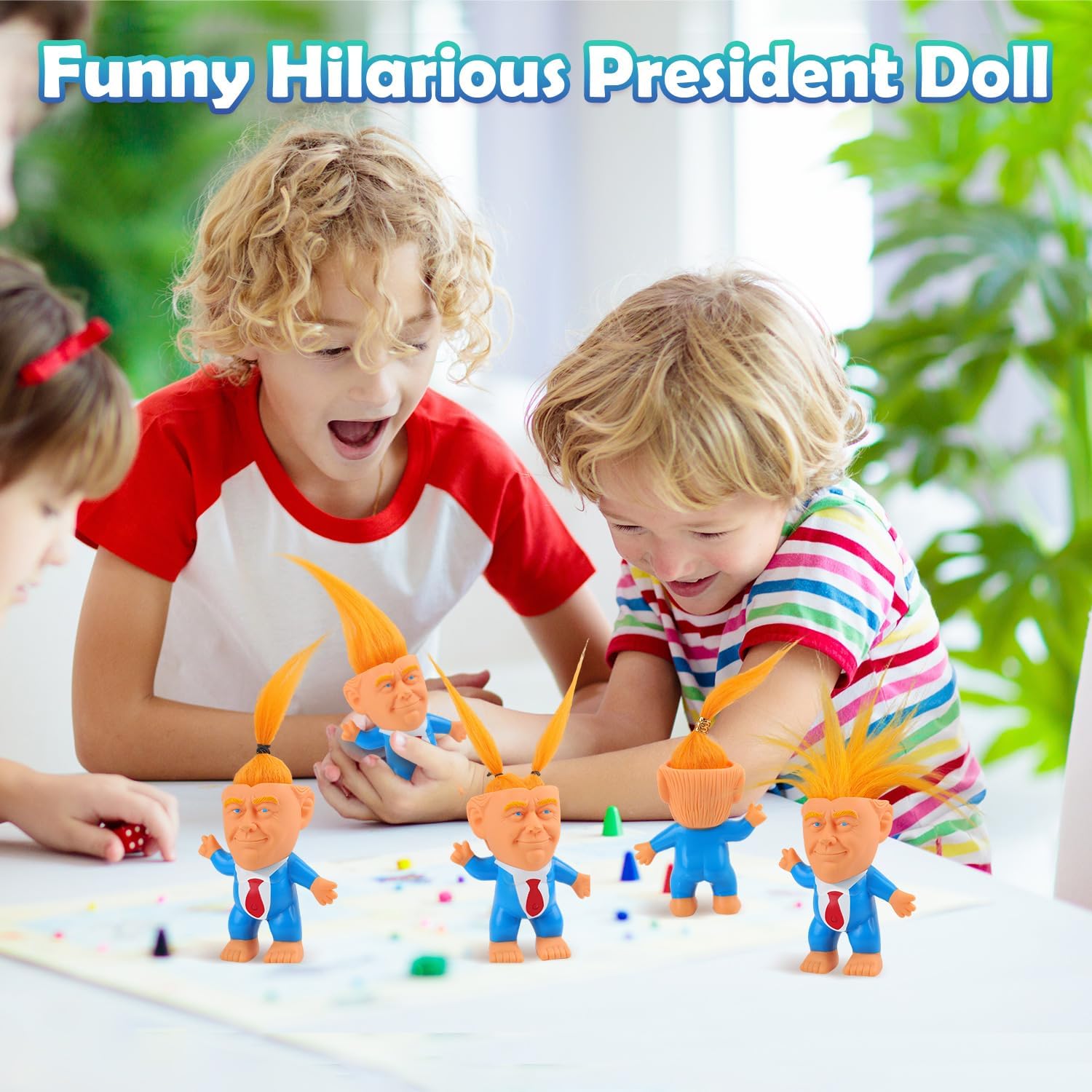 President Troll Doll, Rubber Gag Gift with Long DIY Blonde Hair & Exaggerated Giant Feet, President Joke Figurine, Funny Prank Collectible Figure, Novelty Sensory and Fidget Toy