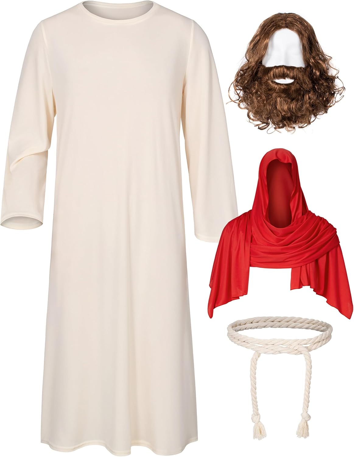 Irtysh Adult Jesus Costume Biblical Religious Robe Saint Shepherd Costume Wig Moustache Scarf Shawl Waist Rope set - Image 2