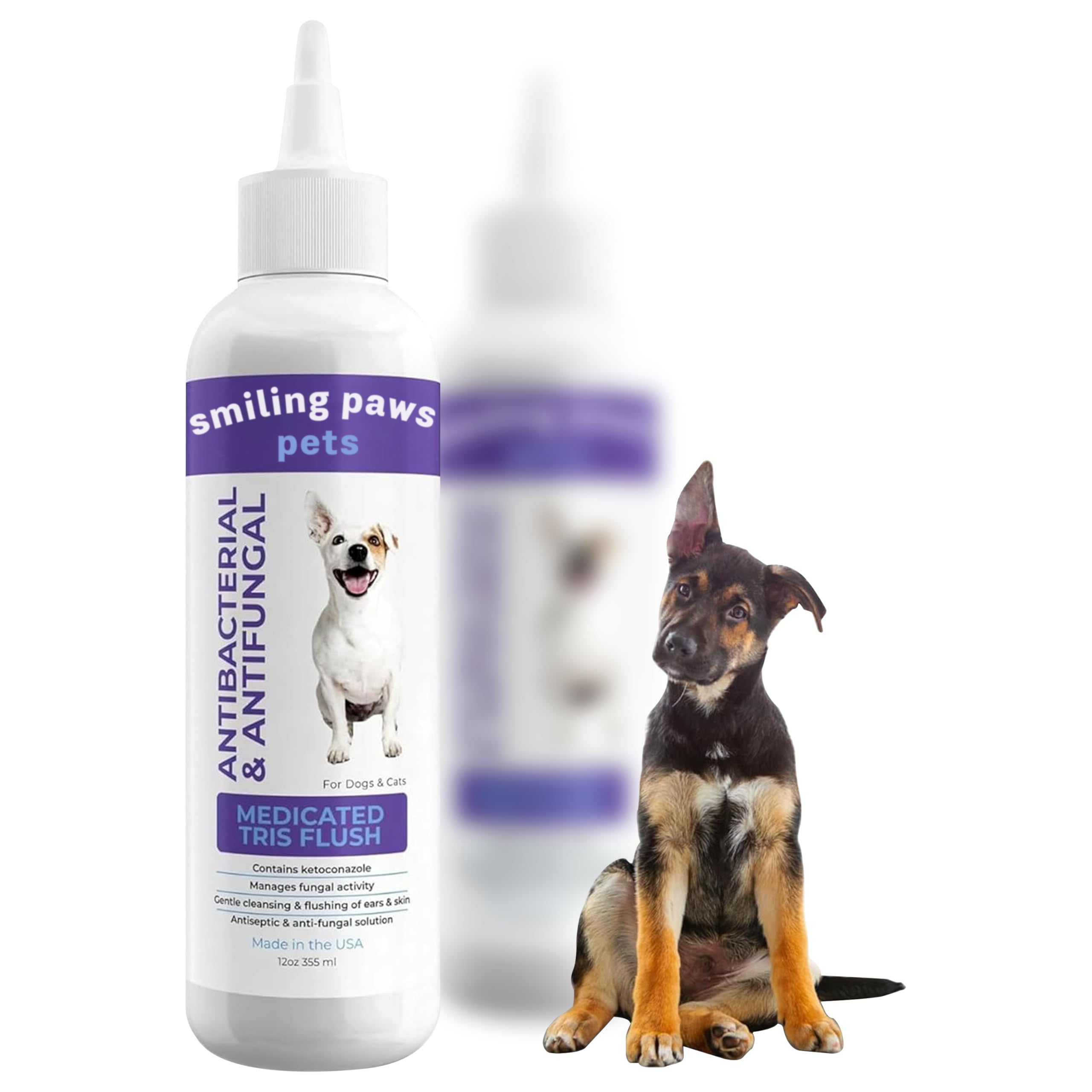 Smiling Paws Pets Medicated Tris Flush Dog Ear Cleaner Solution and Infection...