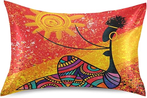 Funda de almohada de satén para cabello y piel, funda de almohada de seda tamaño estándar para mujer negra africana, Galaxy Sun, fundas de almohada