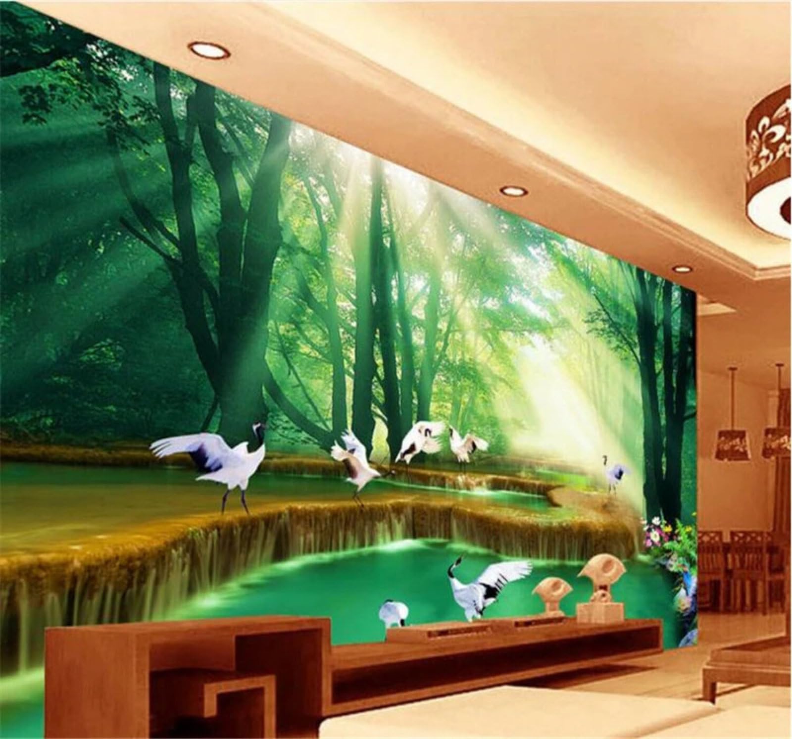 Xlming 200Cm×140Cm(B×H) Fresh Green Forest Landscape Fairyland 3D Wallpaper Luxury Silk Study Dining Feature Sofa Grey Bedroom Living Room Tv Decorative Wall-200Cm×140Cm