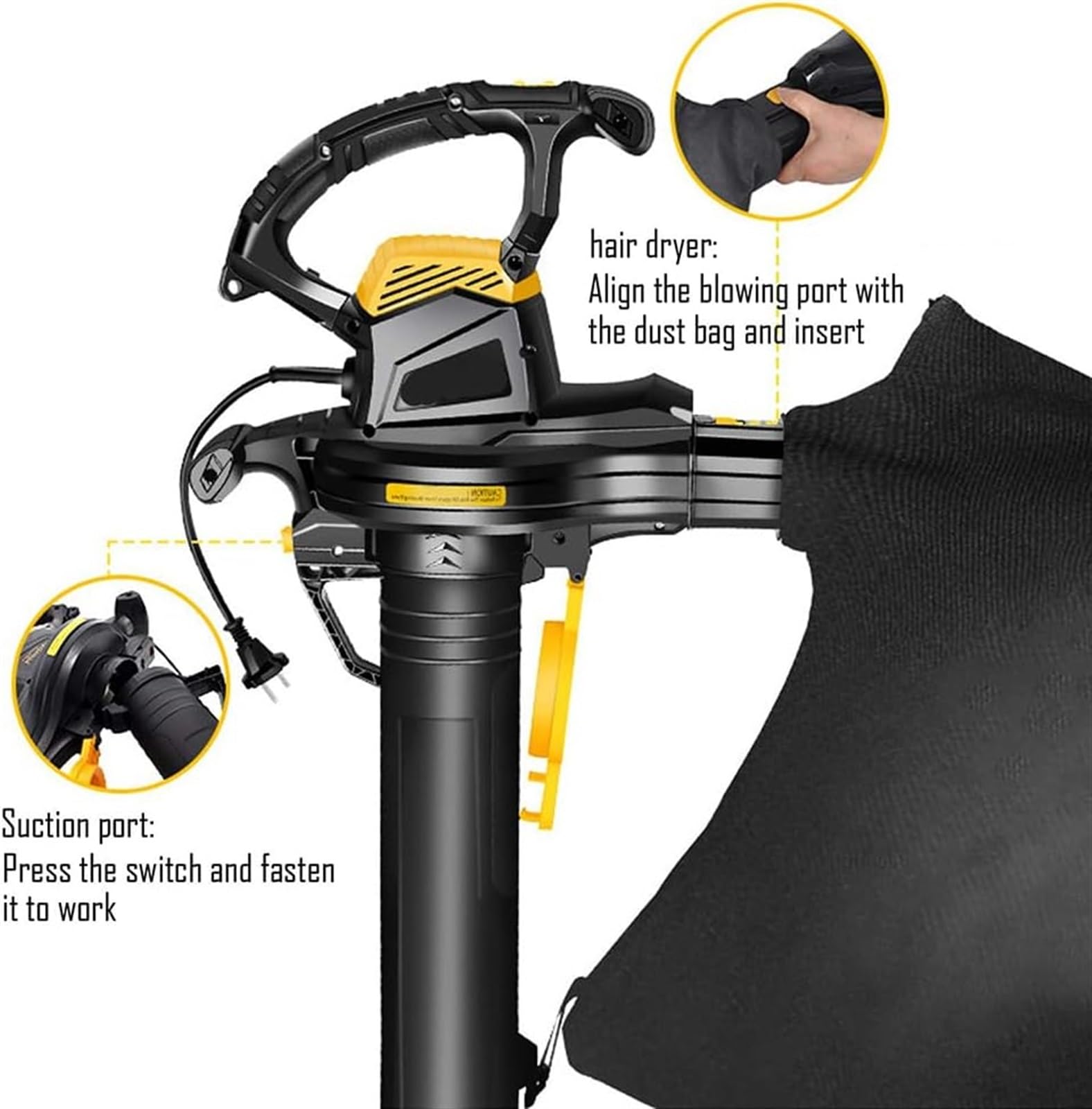 Soplador de Hojas de Mano, soplador de Hojas de jardín y trituradora de vacío, soplador de Hojas de 3800 W con Ruedas y Bolsa recolectora de Hojas de 40 L, soplador de Aire