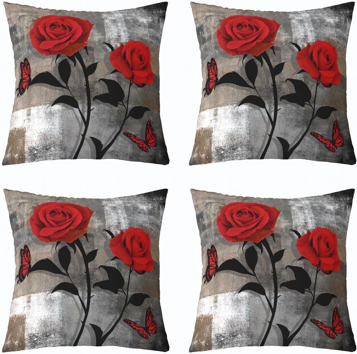 Ombre Watercolor Throw Pillow Covers for Girls Women,Blue Grey Oil Painting Pillow Covers,Rustic Rose Butterfly Floral Cushion Cases,Couples Anniversary Square Pillow Cases Office Decor,18x18 set of 4