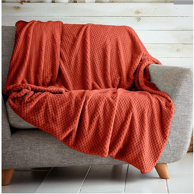 Slumber Nights Popcorn Throw For Double Size Bed Blanket Sofa Large Soft Warm (Rust, 150 x 200)